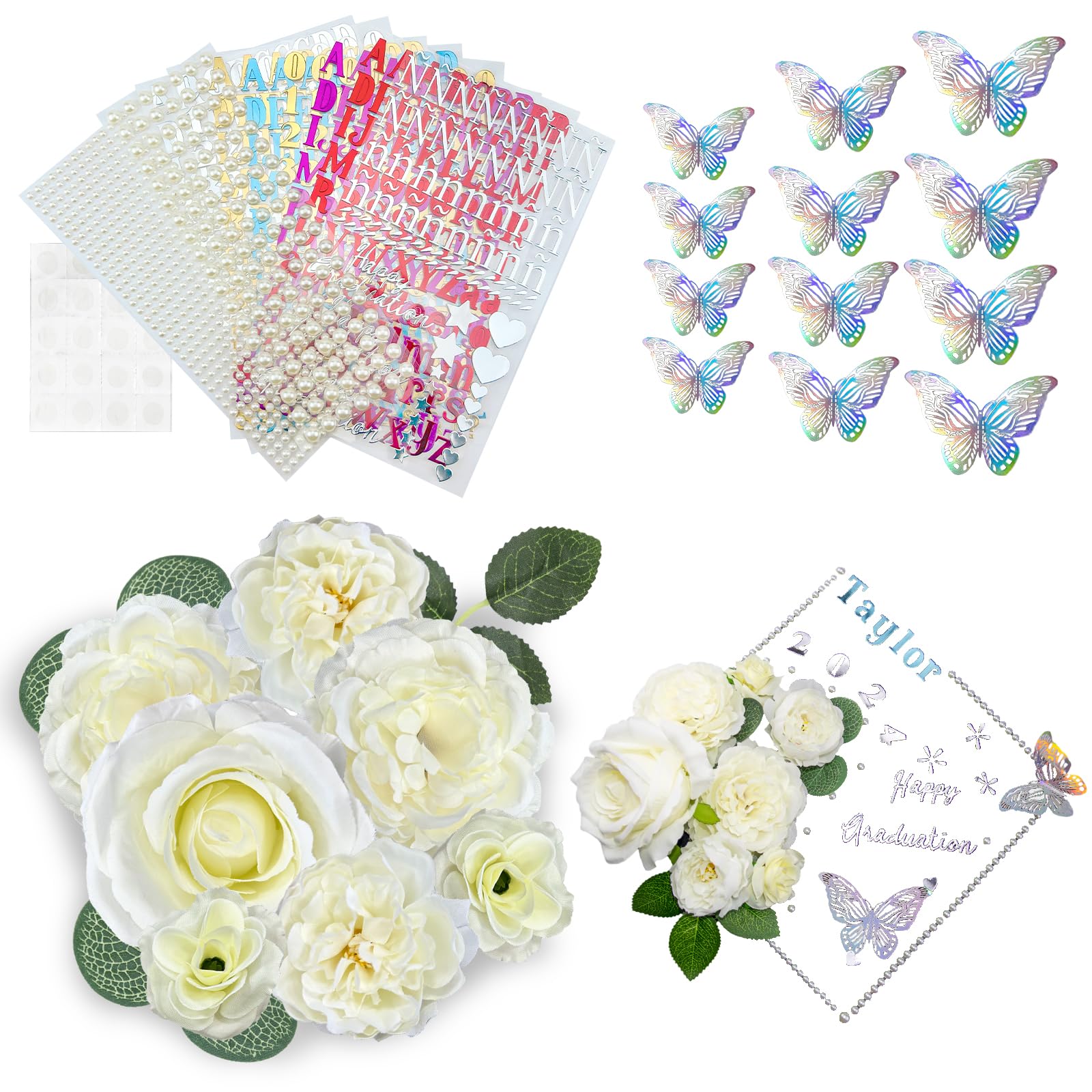Amazon.com: RAOVCUS DIY Graduation Cap Decorations White Accessory Kit ...