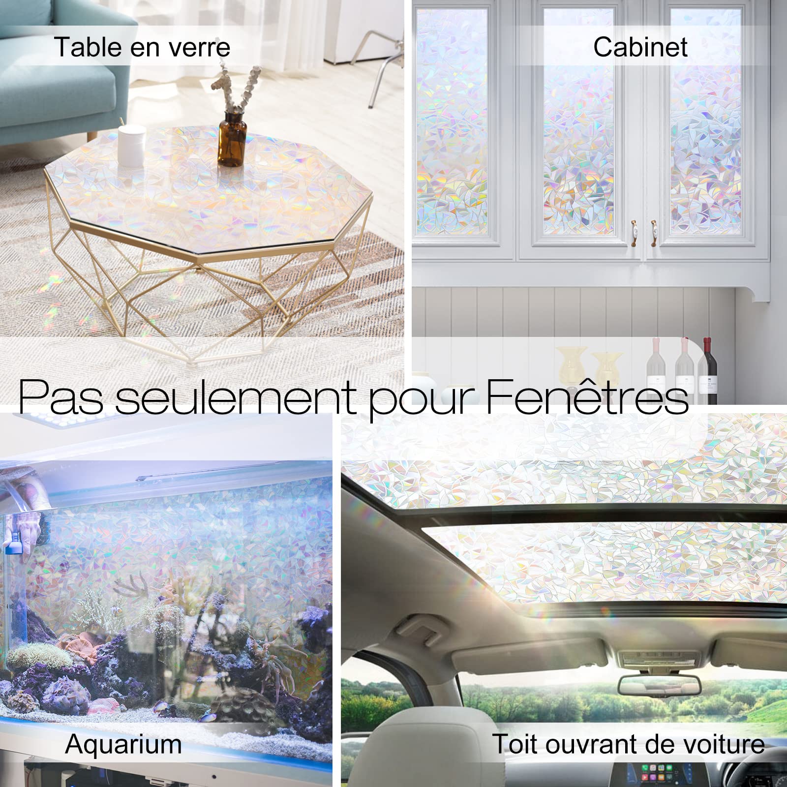 rabbitgoo Film Fenetre Anti Regard Arc-en-Ciel 90x400cm, 3D Vitrail | Film Electrostatique Vitre Occultant, Réutilisable, Anti UV, Brise Vue Fenetre Décoratif pour Salon Cuisine Porte Coulissante