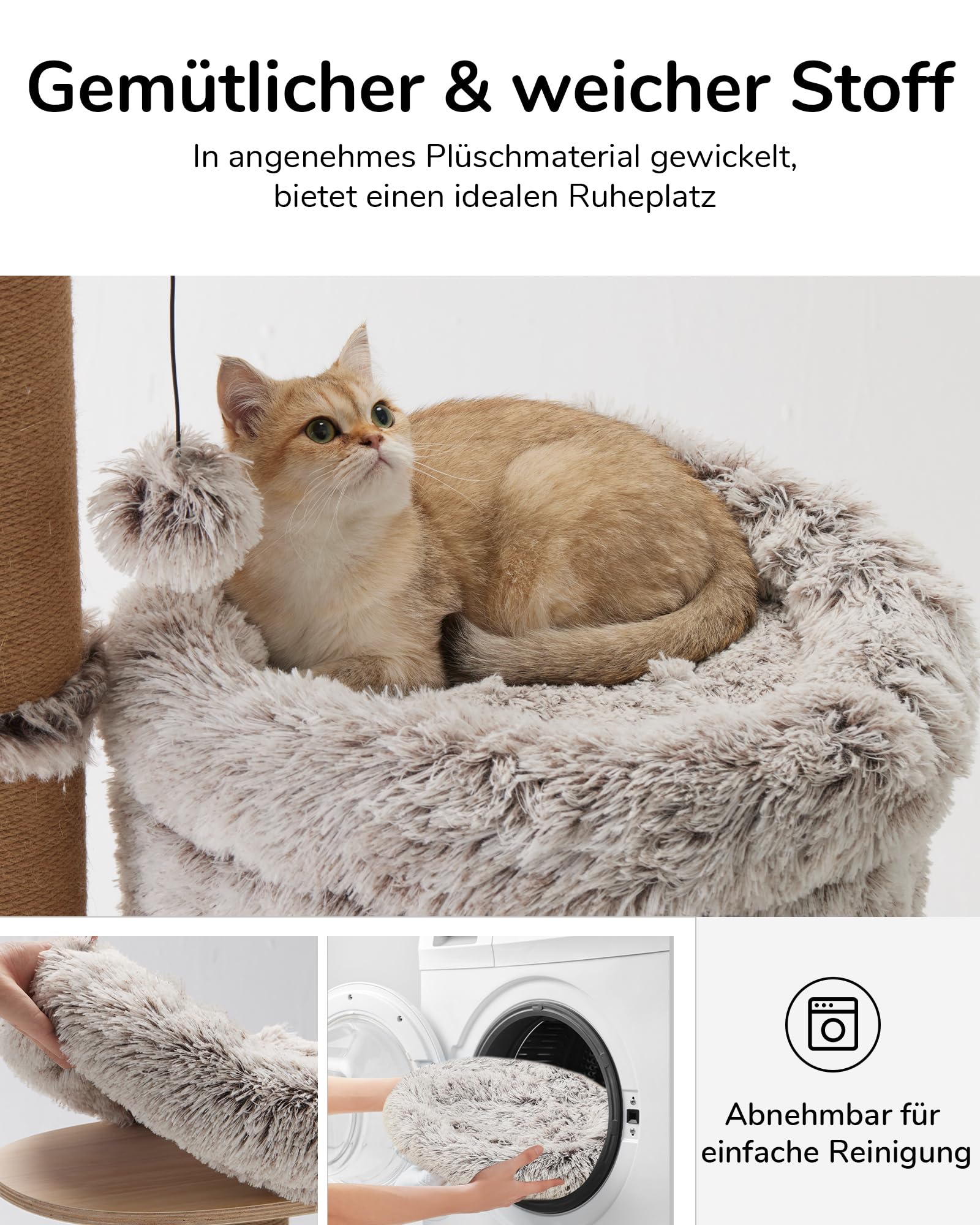 FUKUMARU Kratzbaum für Katzen,155cm Katzenbaum mit sechs 20 cm dicken Kratzsäulen aus Jute, Plüsch-Multi-Level-Katzenkondo abnehmbar, Katzenbaum aus natürlichem