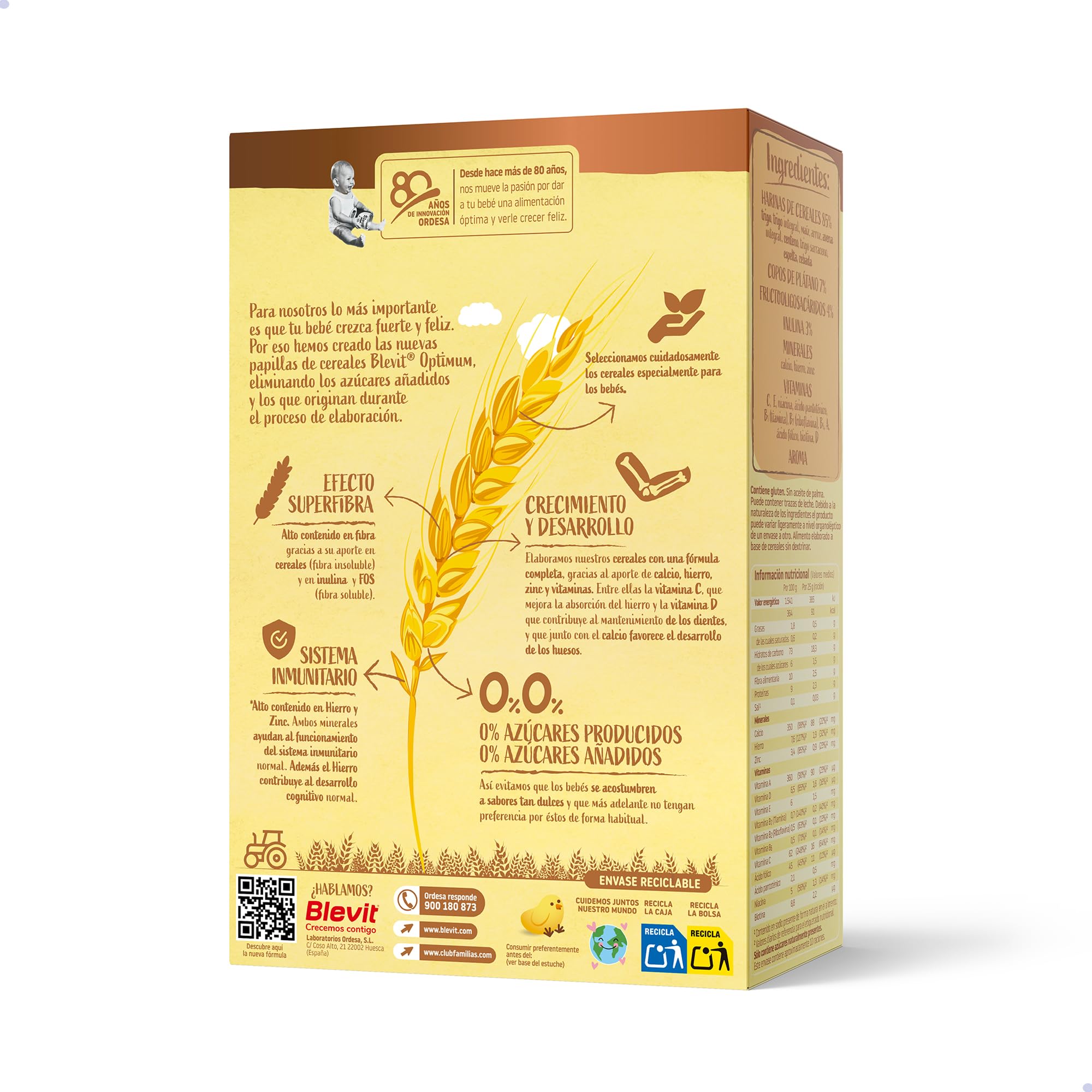 Blevit Optimum 8 Cereales y Plátano | 250g | Papilla para Bebé con 85% de Cereales - Copos de Plátano, Vitaminas, Minerales y Fibra