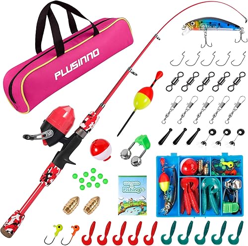 Miniatura 12 de PLUSINNO Kids Fishing Pole with Spincast Reel Telescopic Fishing Rod Combo Full Kits for Boys, Girls, and Adults Negro -,Azul,Verde,Rosado,Rojo