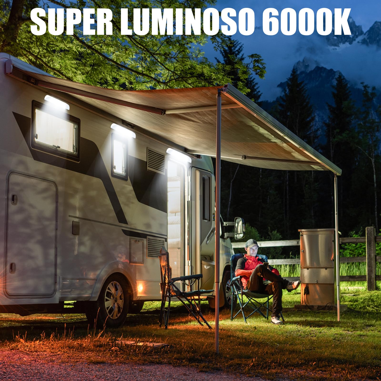 LED 12V Camper Lampada Veranda Esterna Camper IP67 Impermeabile Plafoniera da Esterno 4W 6000K 550lm DC12-24V Luci per Camper Van con Interruttore Super Bright