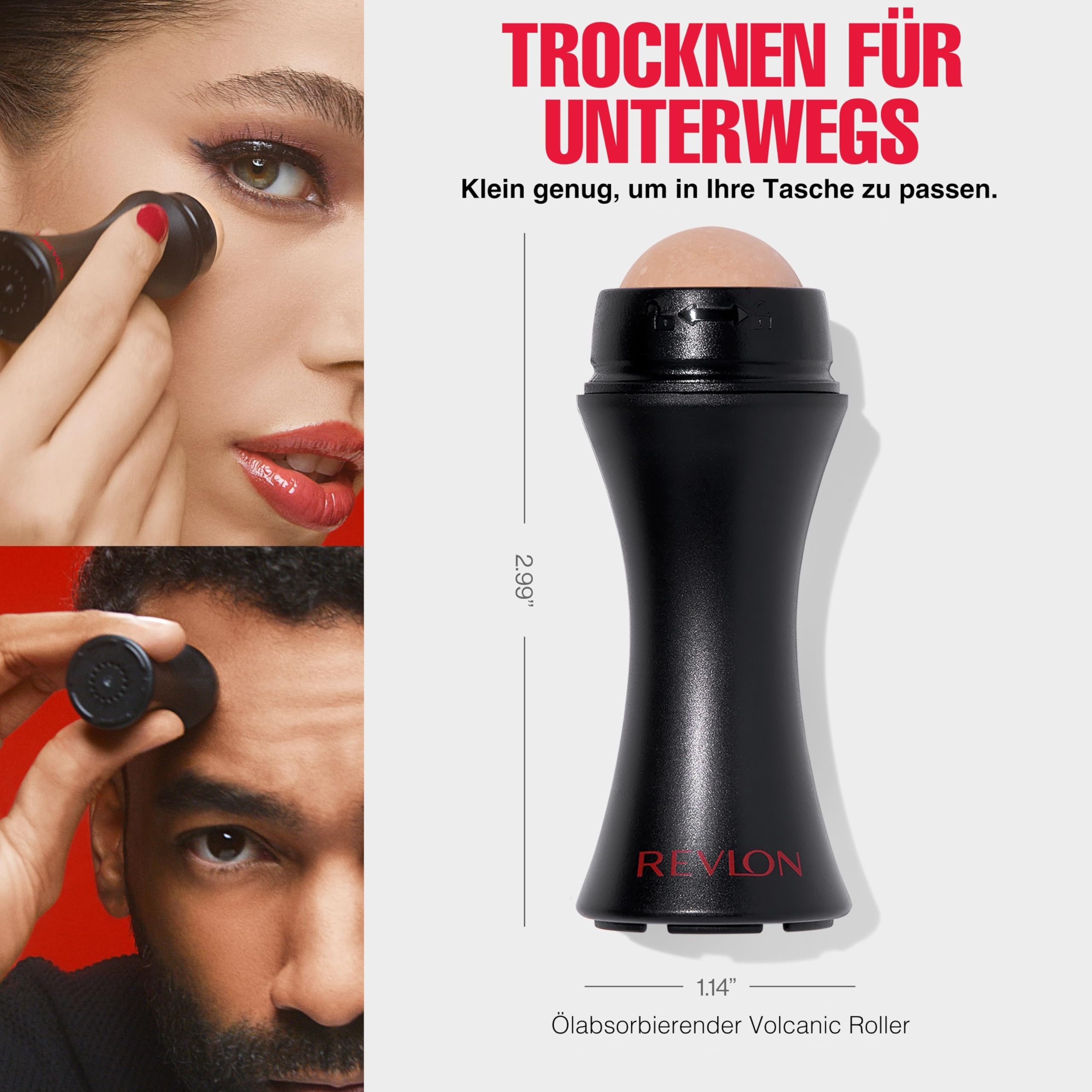 Revlon – Oil Absorbing Volcanic Roller, Rodillo Facial de Piedra Volcánica, Elimina el Exceso de Grasa y Brillos, Resultados al Instante, Acabado Mate, para Todo Tipo de Piel, Reutilizable