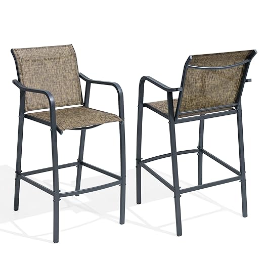 Crestlive Products Patio Wood Bar Stools Counter Height Chairs All Weather Furniture with Heavy Duty Aluminum Frame in Brown Finish for Outdoor Indoor, 4 PCS Set (Brown)
