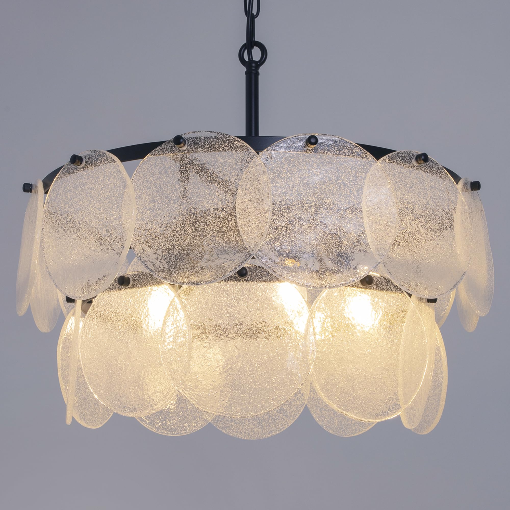 Wellmet Modern Glass Chandeliers, 2 Tiers Farmhouse Chandelier for Dining Room, Hanging Pendant Ceiling Light Fixture with Seeded Glass for Living Room, Bedrooms, Bathroom, Kitchen, W-19.69''…