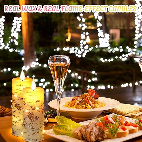 Miniatura 5 de Da by Juego de 5 velas LED pintadas a mano con corteza de abedul empotrables (Altura 4", 5", 6", 7", 8") Funciona con pilas con llama LED bailarina