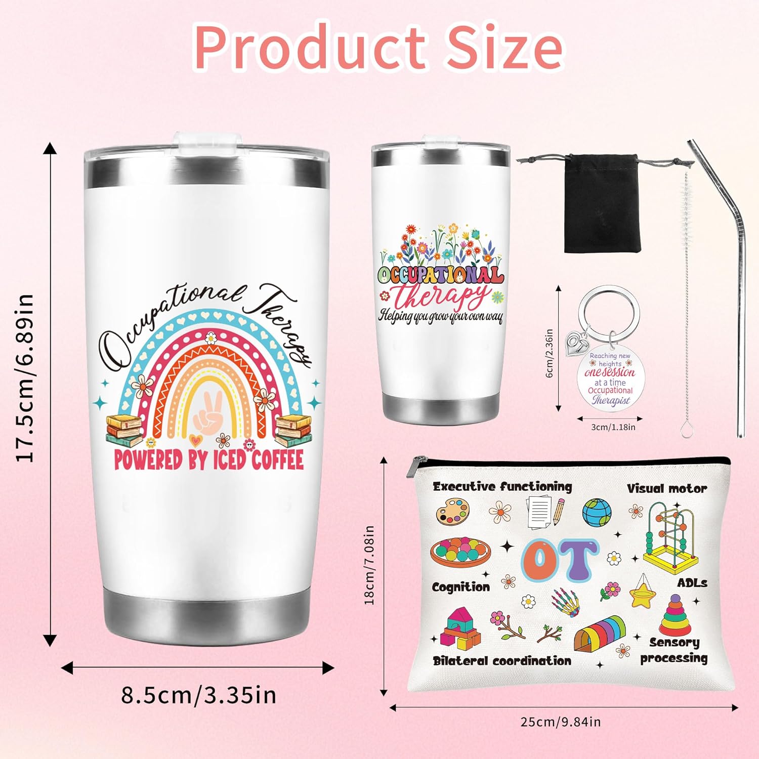 Occupational Therapy Gifts for Women Girls, Boho Occupational Therapy Tumbler, Makeup Bag and Keychains, Therapist Christmas Birthday Graduation Thank You Appreciation Gifts for Her - Image 3