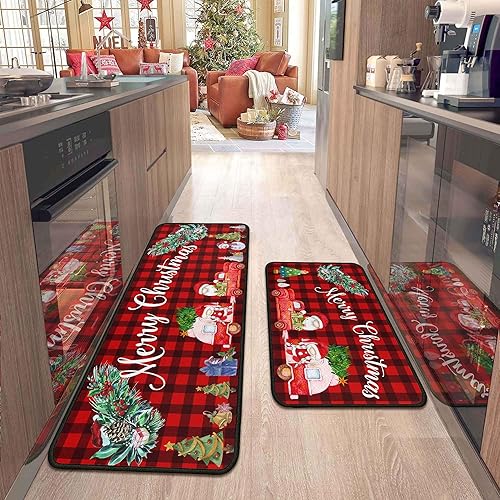 2 tapetes de cocina de Navidad para piso, tapete antideslizante para decoración de cocina, juego de alfombras de cocina antifatiga con corredor de
