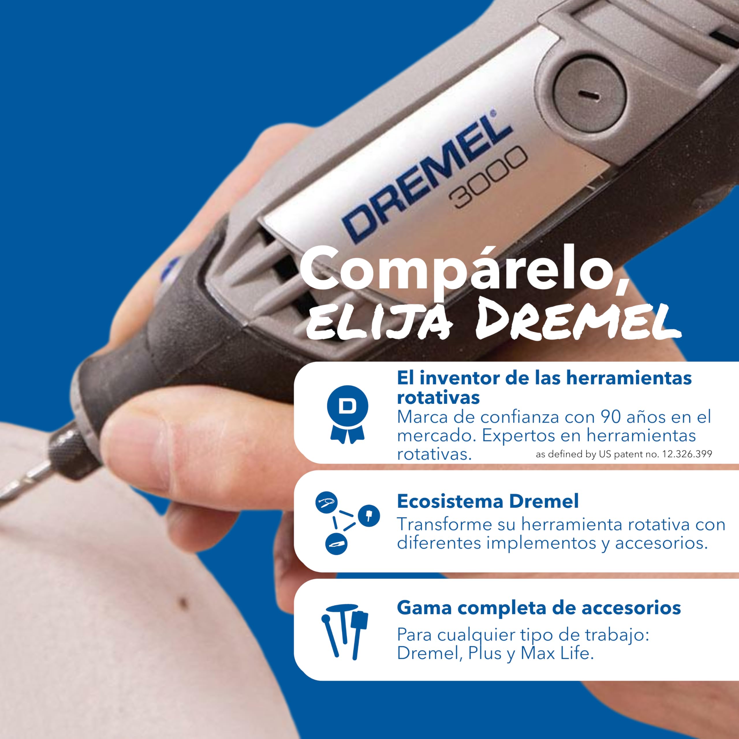 Dremel 3000 - Multiherramienta 130 W, kit con 1 complemento y 25 accesorios y estuche, velocidad variable 10.000-33.000 rpm para tallar, grabar, fresar, amolar, limpiar, pulir, cortar y lijar