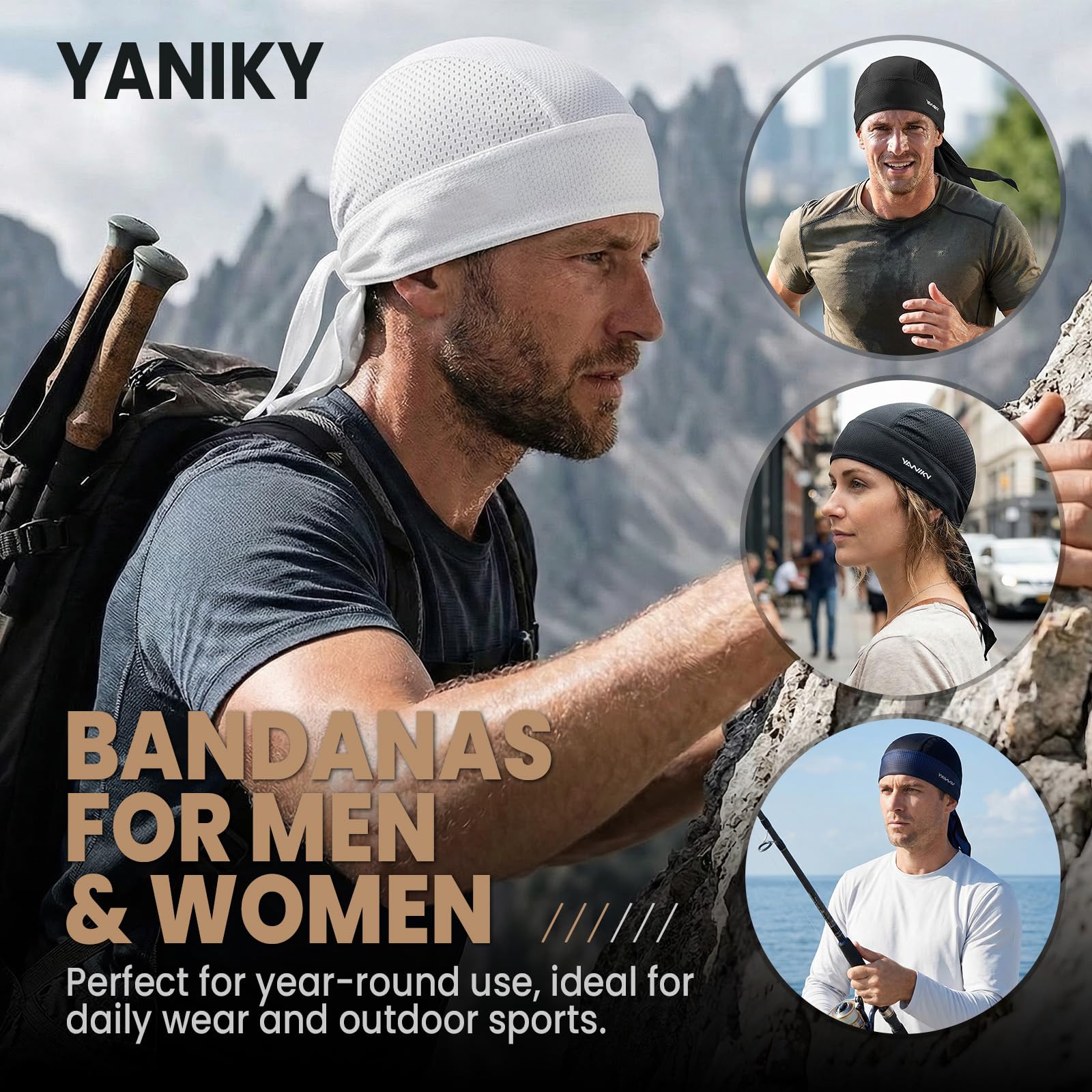 YANIKY Bandana da uomo, traspirante, bandana, bandana da uomo, con protezione UV