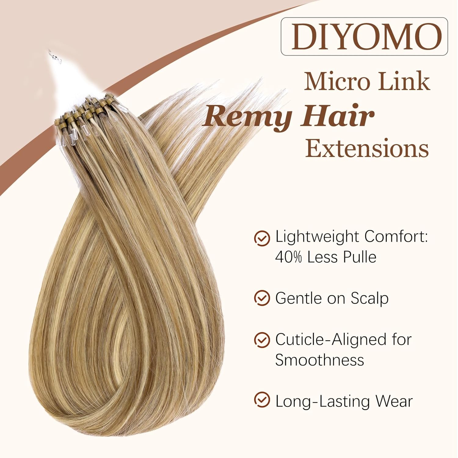 Microlink Hair Extensions Human Hair #18/613 Dark Blonde Highlight Golden Blonde 16 inch Smooth and Invisible Micro Loop Remy Hair 30g/pack Micro Link Microbead Human Hair Extensions