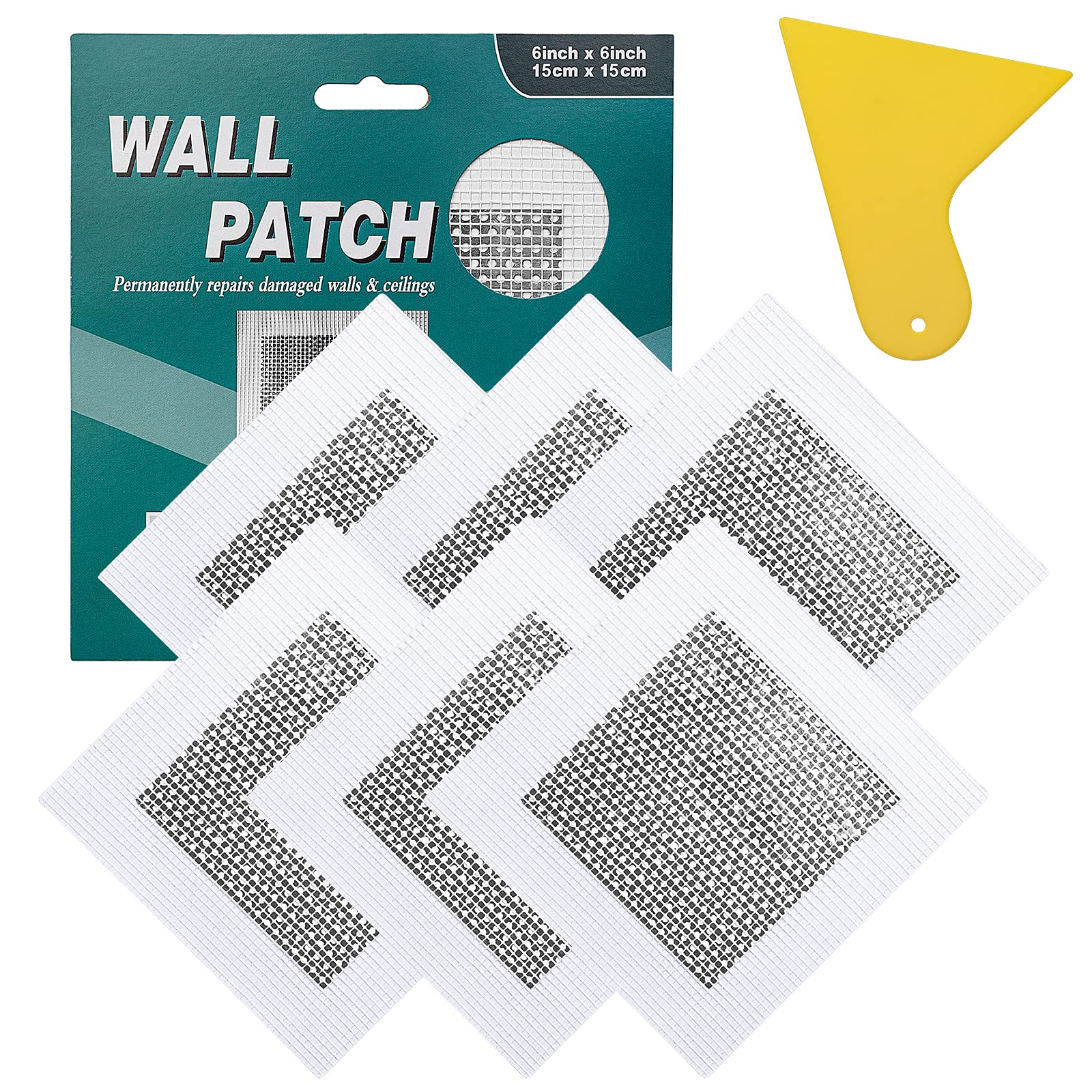 6 Inch 6Pack Drywall Repair kit Wall Patch Repair Kit, Self Adhesive Wall Mesh Repair, Large Hole Patch for Drywall, Sheetrock Patch, Aluminum Metal Sheetrock Ceiling Drywall Patch(6 Inch 6 Pieces)