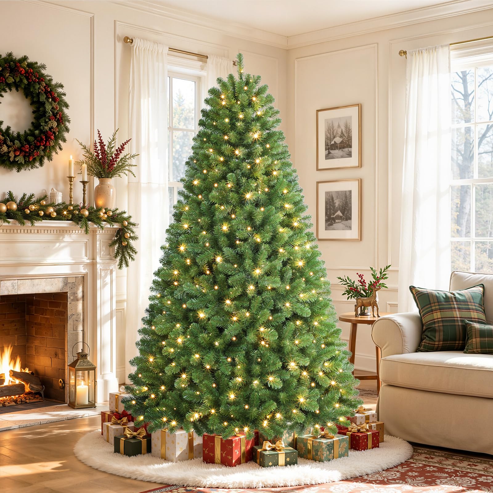 Alupssuc 7ft Pre Lit Christmas Tree with 13 Light Modes & 1076 Branch Tips