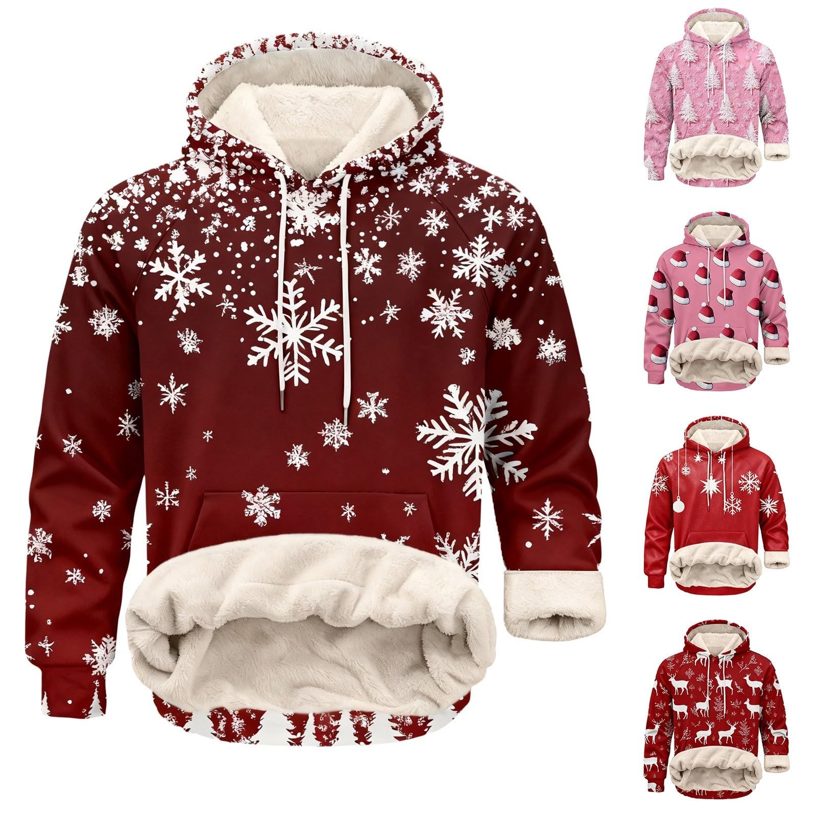 Suéter de Navidad con forro polar para hombre, divertido árbol de Navidad, reno, sudaderas, tallas grandes, trajes navideños, manga larga, cálido, suéter sherpa, novedad, disfraz de Navidad