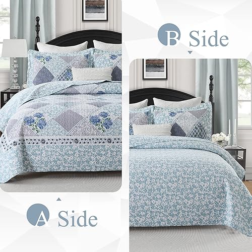 Miniatura 3 de DDUOXIN Colcha floral tamaño King de 120 x 120 pulgadas, 100% algodón, reversible, de gran tamaño, con 2 fundas de almohada, colchas de granja,