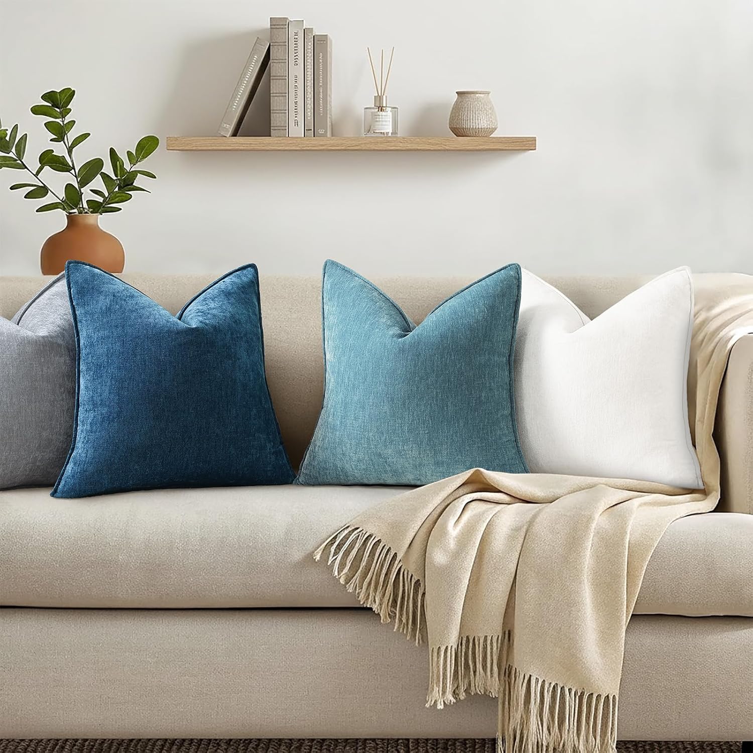 decorUhome Summer Couch Euro Sham Throw Pillow Covers 26x26 Set of 2, Decorative Soft Velvet Modern Cozy Chenille Pillow Cases with Elegant Design for Sofa Bed Living Room Home Decor, Teal
