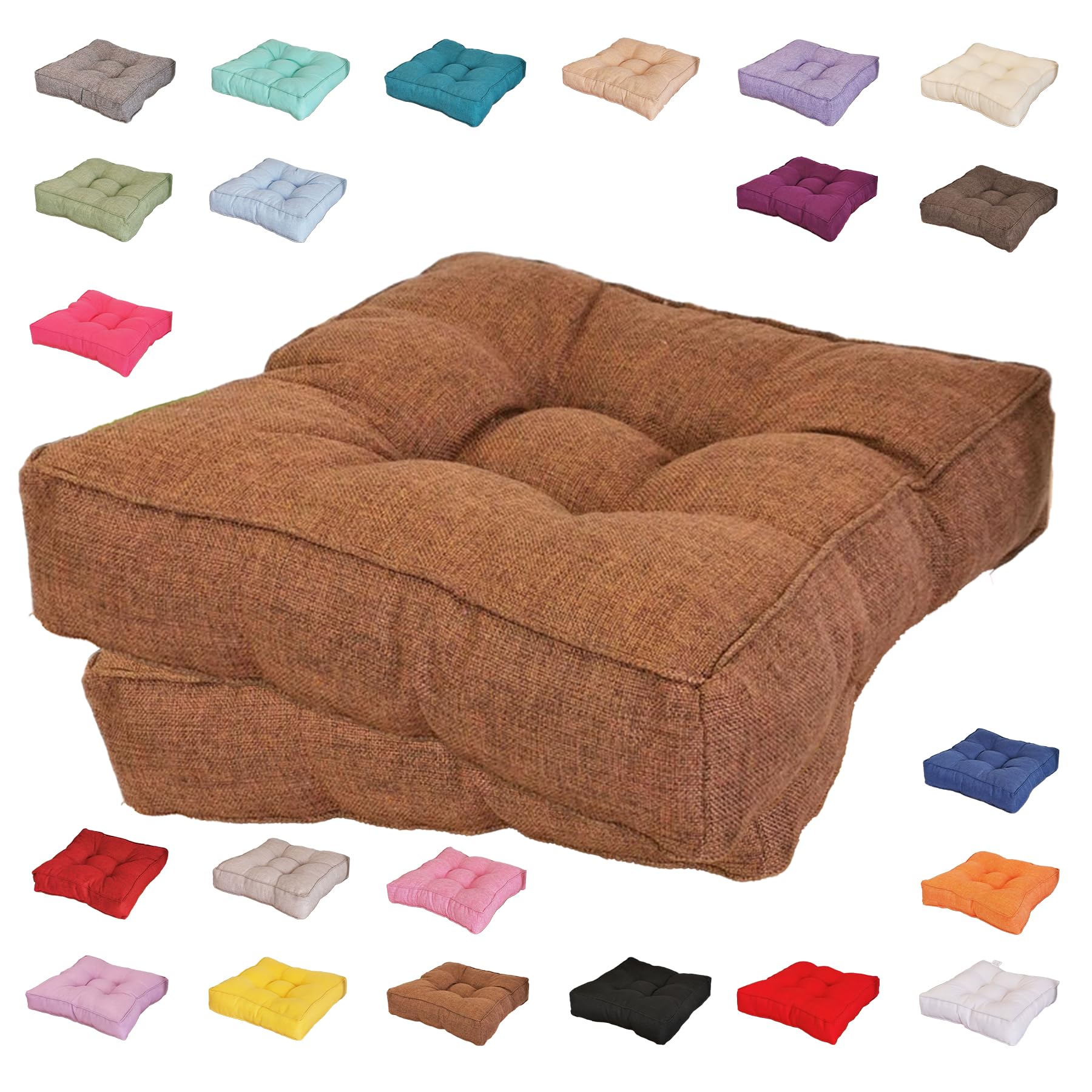 Cojines de suelo 45x45 cm de 9cm de grosor en color camello para interior y exterior Loun Cushs