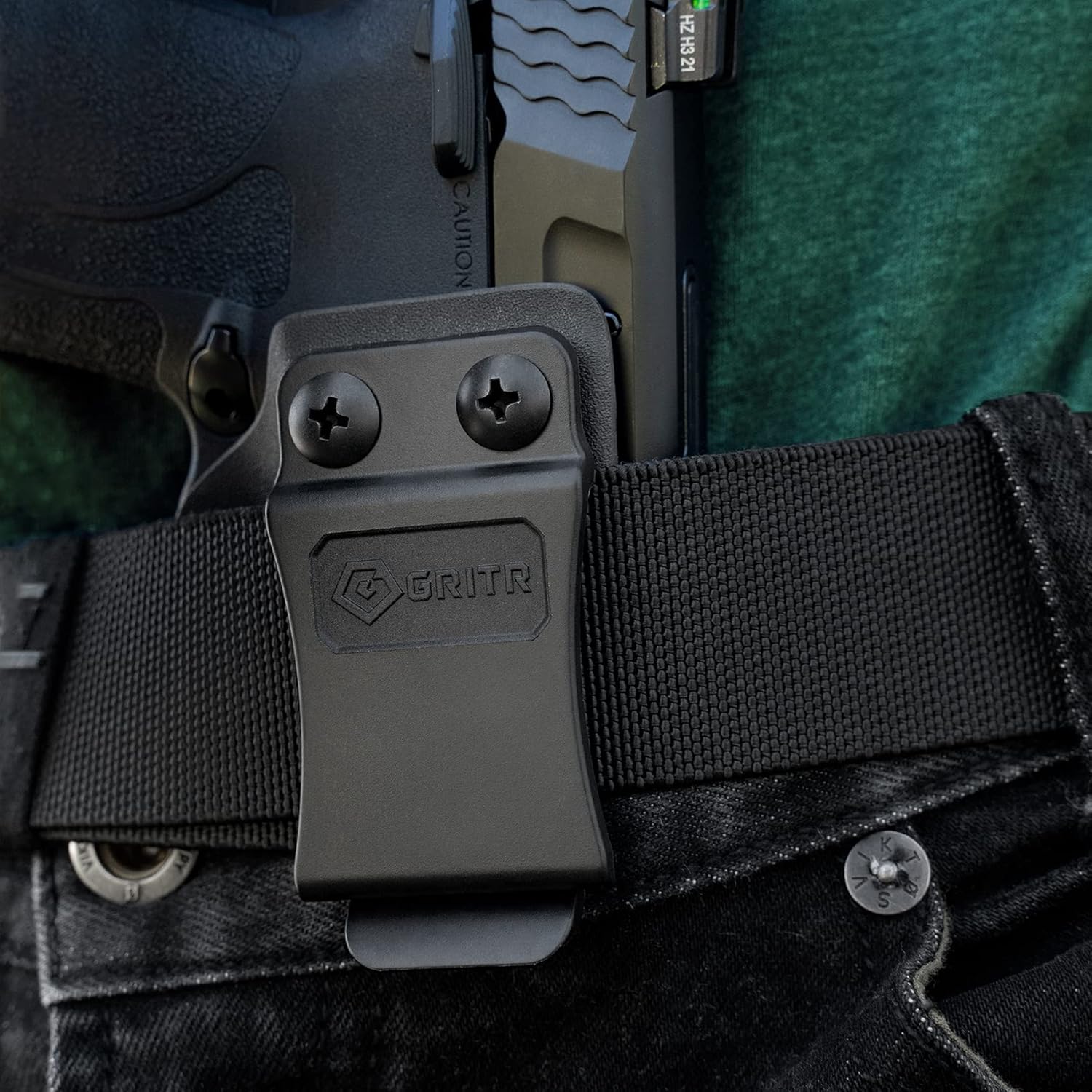 GRITR IWB Kydex Right/Left Hand Gun Holster Compatible with Smith & Wesson M&P Shield EZ 9/380 with 1.5" Belt Clip, Open Bottom, Optic Cut, Adjustable Retention