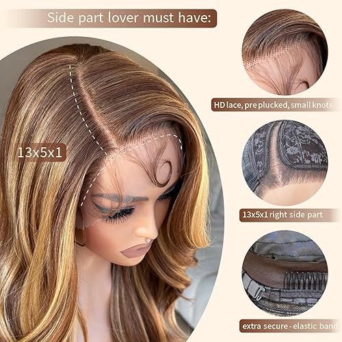 Miniatura 9 de BrownBomb Bombshell - Peluca ondulada con encaje frontal, peluca sintética con encaje frontal, sin pegamento, lista para usar, 13 x 5 x 1 pulgadas,