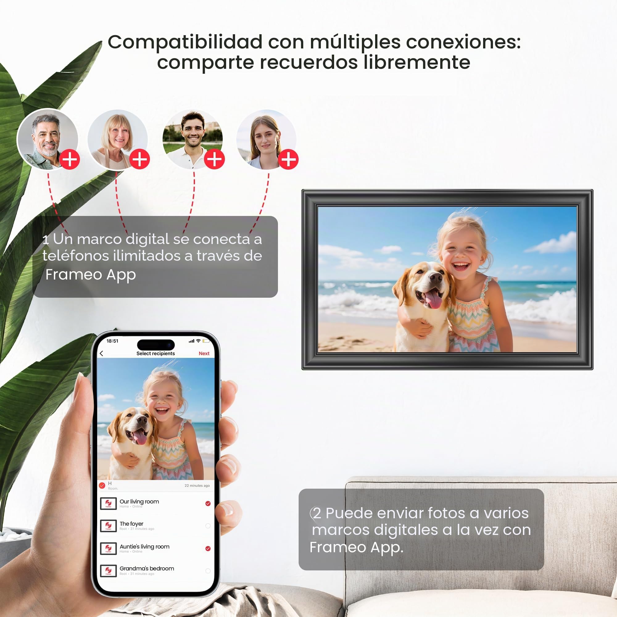 Frameo - Marco de fotos digital WiFi de 15.6 pulgadas, almacenamiento de 64 GB, pantalla táctil IPS FHD de 1920 x 1080, intercambio instantáneo de fotos/videos a través de la aplicación Frameo