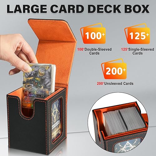 Miniatura 4 de Jaffzora Caja de cartas para MTG Commander, caja de almacenamiento de tarjetas para tarjetas intercambiables, estuche magnético de piel sintética,