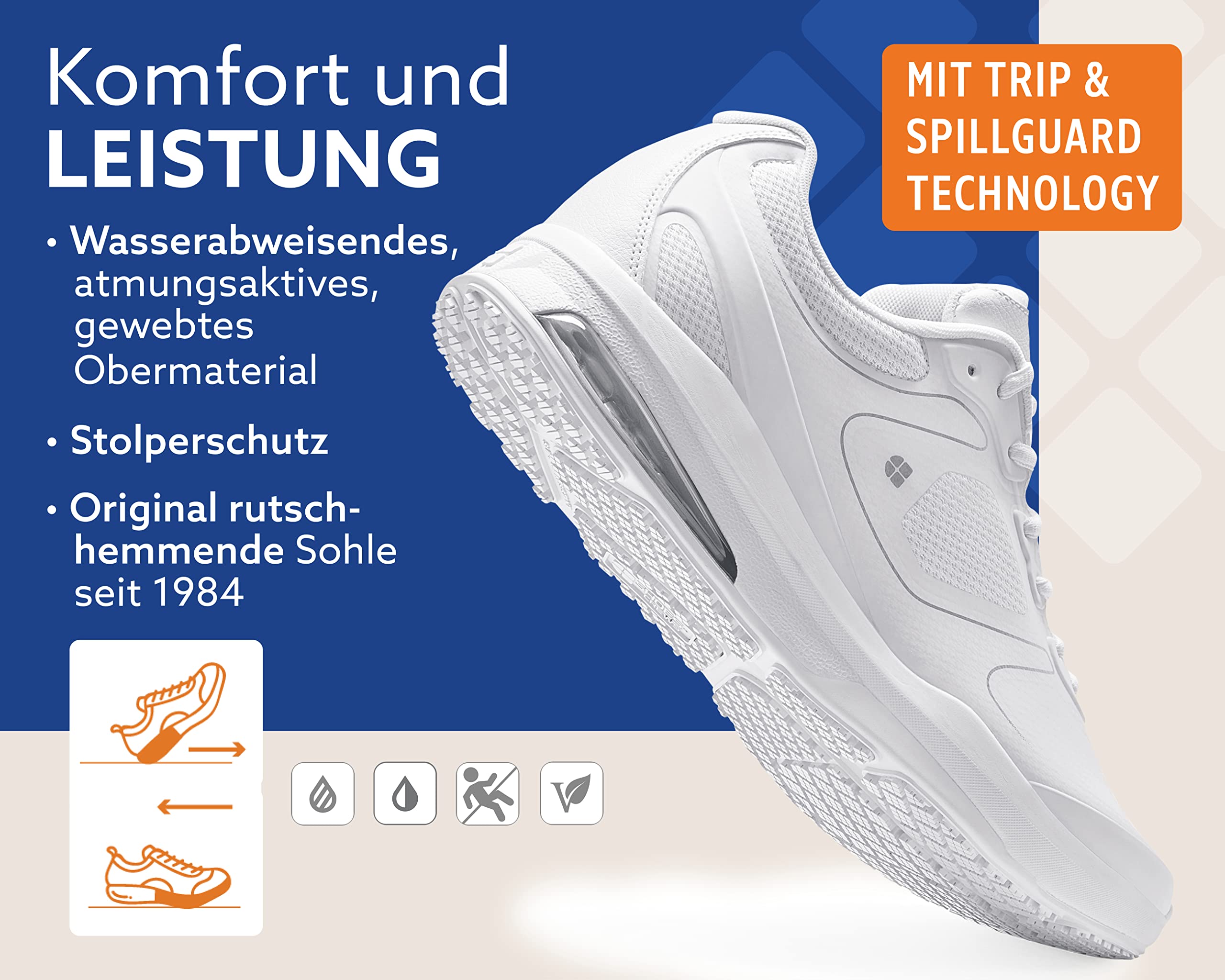 Shoes for Crews Evolution II, Zapatos de Trabajo Hombre con Suela Antideslizante y Protección contra Tropiezos, Zapatos Ligeros y Repelente al Agua, Blancos