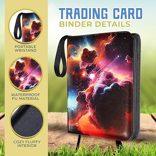 Miniatura 8 de Carpeta de tarjetas de 400 bolsillos, carpeta de tarjetas coleccionables con diseño de espacio de fantasía, 50 fundas de doble cara con 4 bolsillos