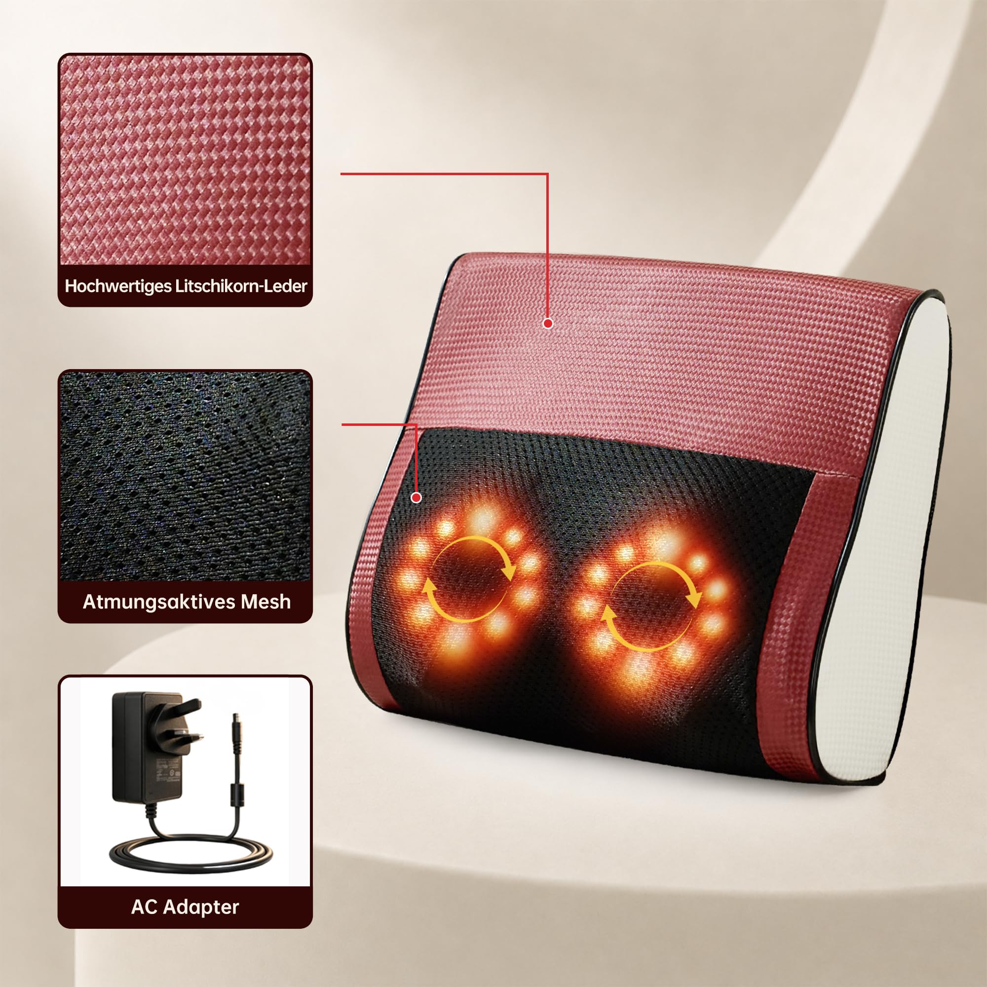 Real Relax Shiatsu 3D-Massagekissen mit Wärmefunktion für Nacken, Rücken & Lenden – Elektrisches Massagegerät für Zuhause, Geschenk für Männer und Frauen