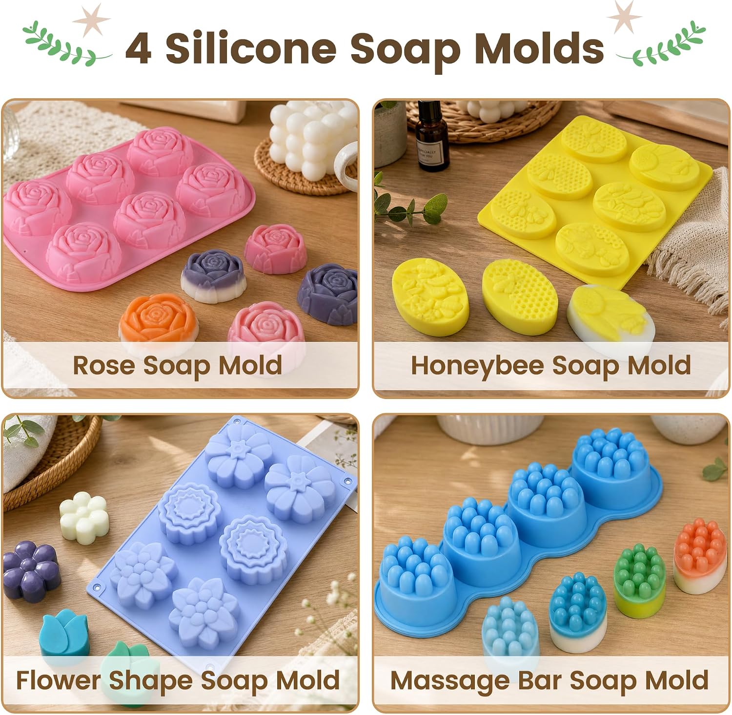 PIUH Soap Making Supplies Kit for Adults, All-in-One DIY Soap Supplies with 4 Silicone Molds and Wooden Loaf Mold, 2 lbs Goat Milk Soap Base, Gift Packaging Tools for Beginners & Craft Refill