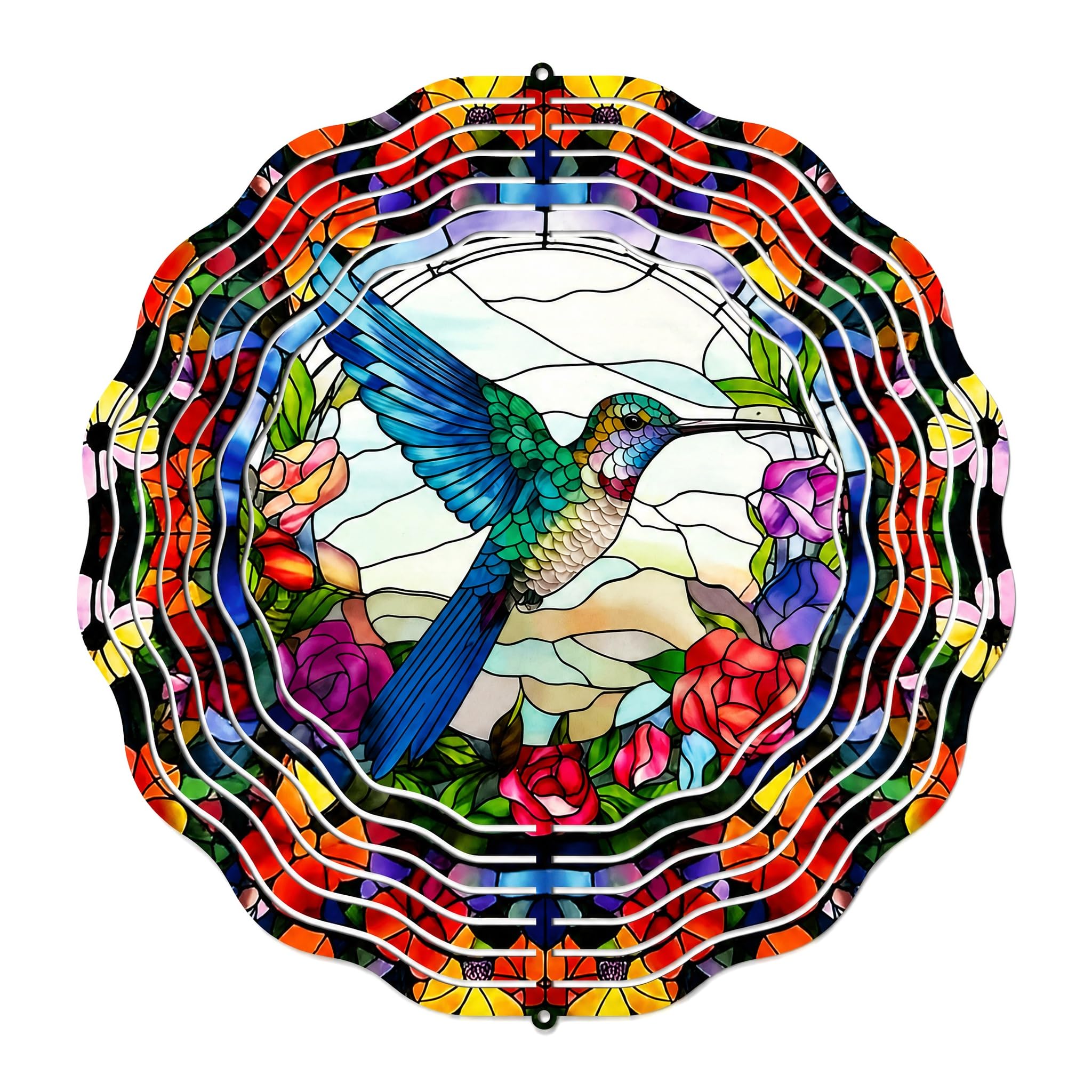 Colorful Garden Wind Spinners, QIANSSE Unique 3D Outdoor Decor for Yard, Patio Gift for Mom Women Garden Wind Spinners Garden Ornaments (Hummingbird)
