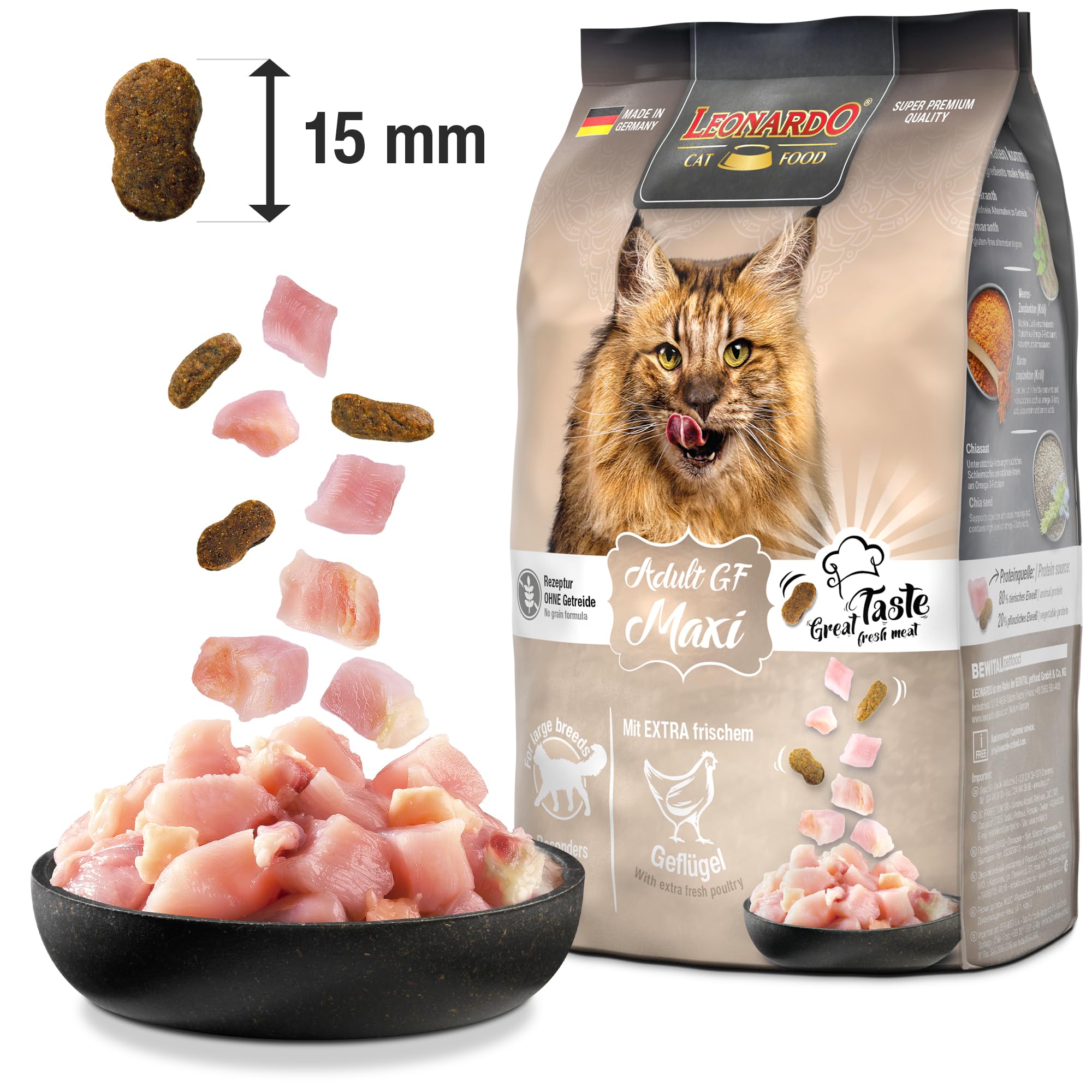 Leonardo Adult GF Maxi [300g] Katzenfutter | Getreidefreies Trockenfutter  fr Katzen | Alleinfuttermittel fr groe Katzenrassen ab 1 Jahr :  Amazon.de: Haustier