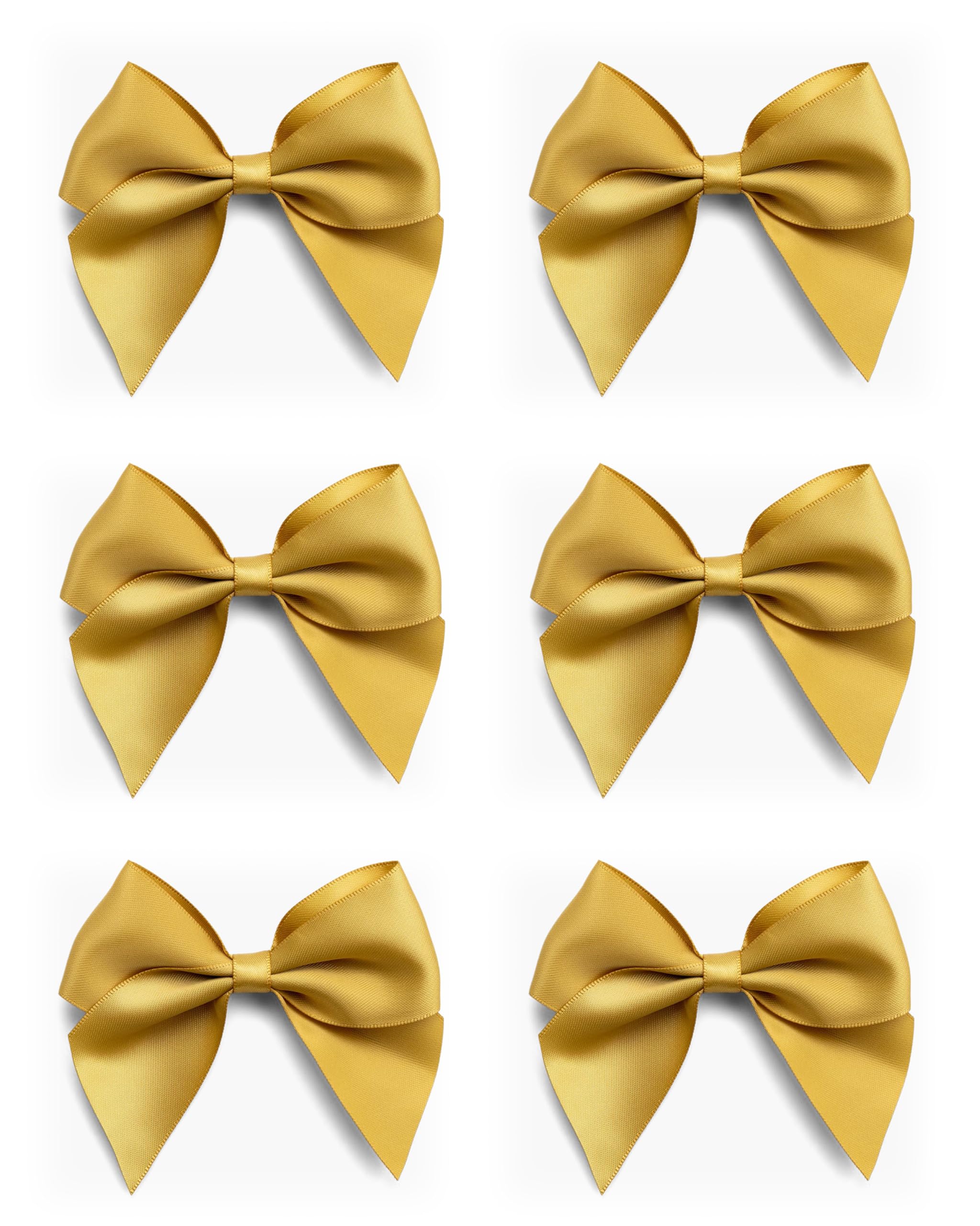 Italian Options Large Satin Ribbon Bows, Self-Adhesive Fabric Bow Decorations for Gift Wrapping, Hampers, Cake Decoration, Hair Bows, Crafts, Crafting, Gold, 6 Pack, 10 cm