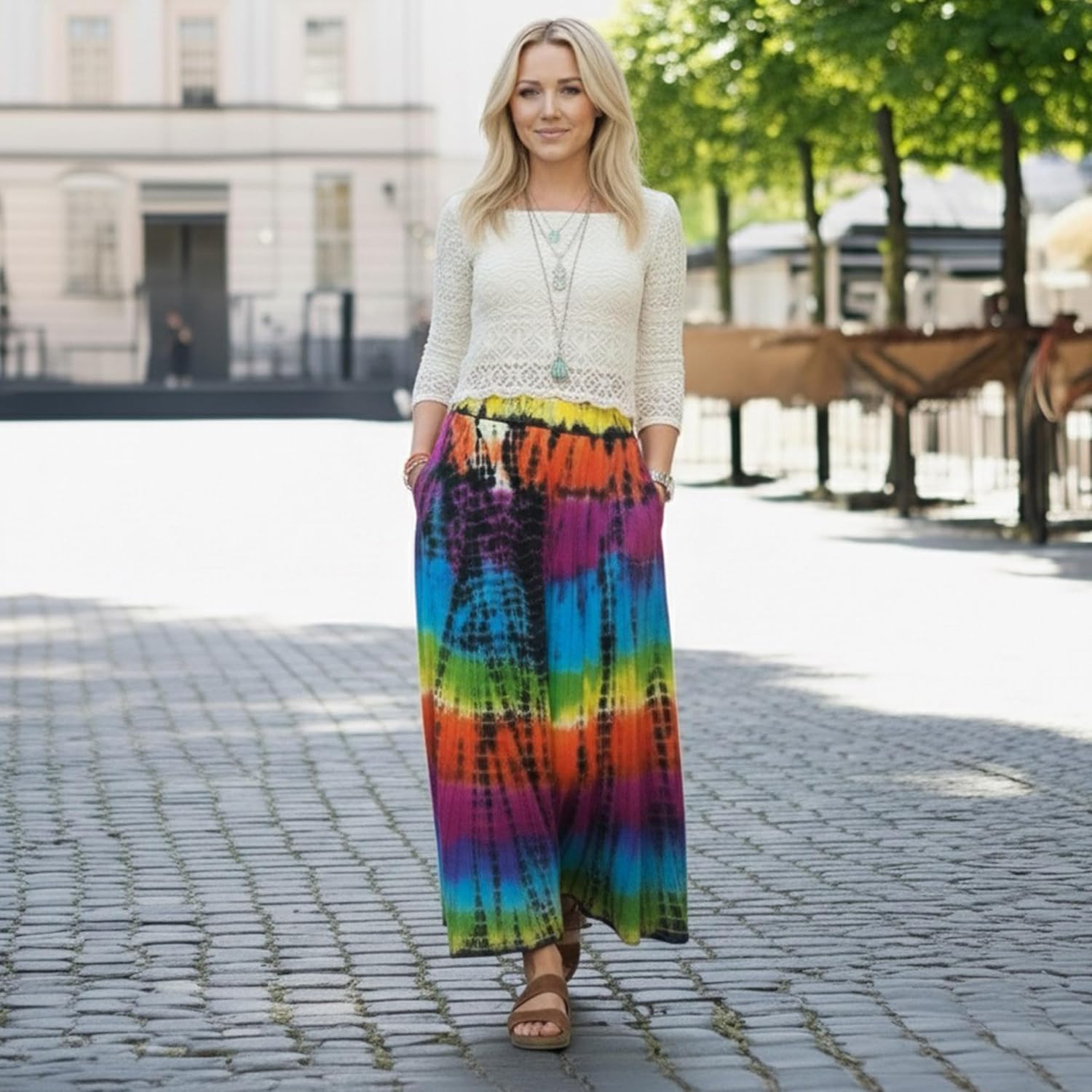 Agan Traders 2026 Maxi Skirt for Women - Bohemian Tie-dye High Waistband Boho Skirts for Women - A Line Flared Women's Skirts