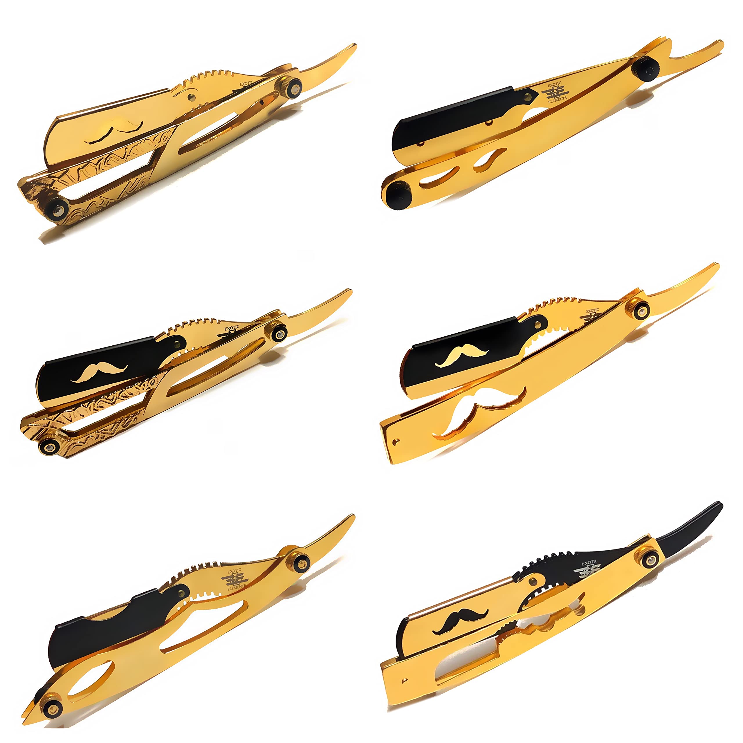 Gold Collection Barber Straight Edge Razors - Professional Level Classic Style All Hair Type Shaving Razors - For Grooming Beard Mustache Sideburns Eyebrows (Gold with Black Cap Razor)