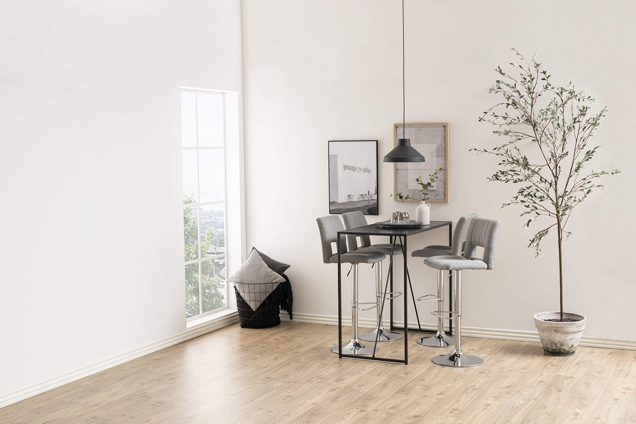 AC Design Furniture Sonia Barhocker 2er Set – Höhe 115 Cm, Breite 41,5 Cm, Hellgrau/Chrom, Stoff/Metall