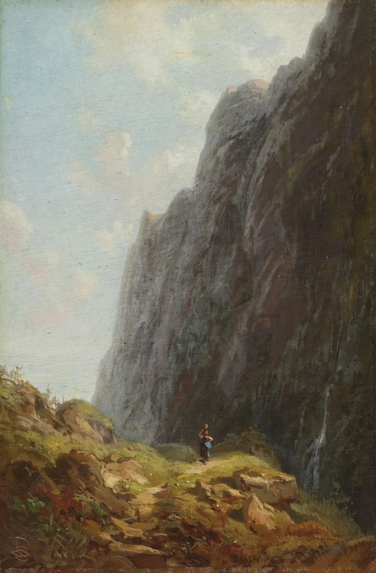 SERENDIPITP Vintage Picture Print on Canvas Wall Art Poster Mountain landscape with Sennerin in Wendelstein area by Carl Spitzweg Artwork Print Poster for Wall Decor 60x90cm