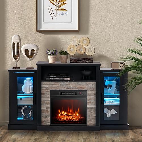 Miniatura 9 de GOFLAME Soporte de TV con chimenea con luces LED para TV de hasta 65 pulgadas, centro de entretenimiento con chimenea eléctrica de 18 pulgadas,