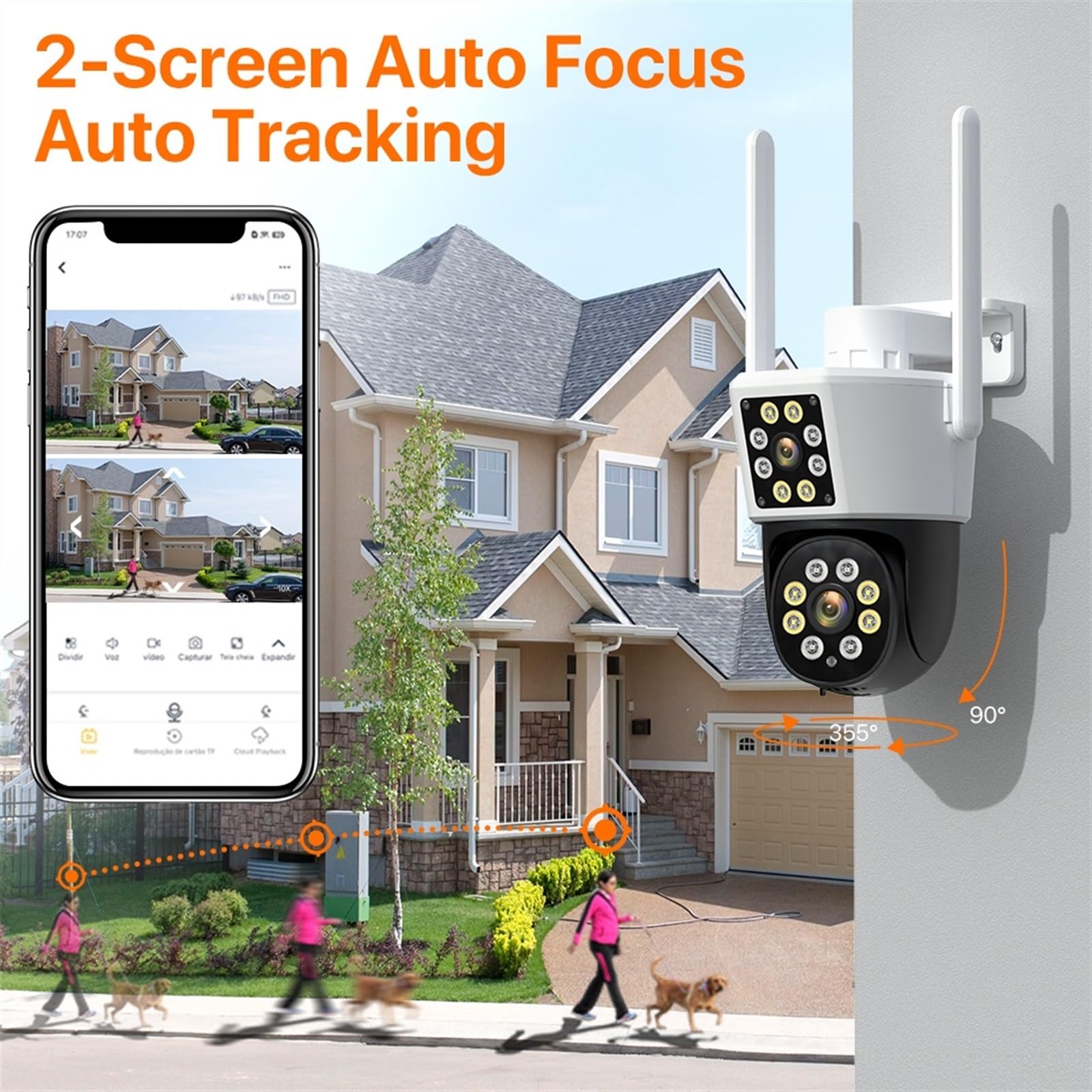 Cámara IP 5K 12MP HD cámara PTZ de Tres Lentes for Exteriores 2K Seguridad con detección Movimiento Doble Lente vigilancia Impermeable Detección de Movimiento(2K Camera)