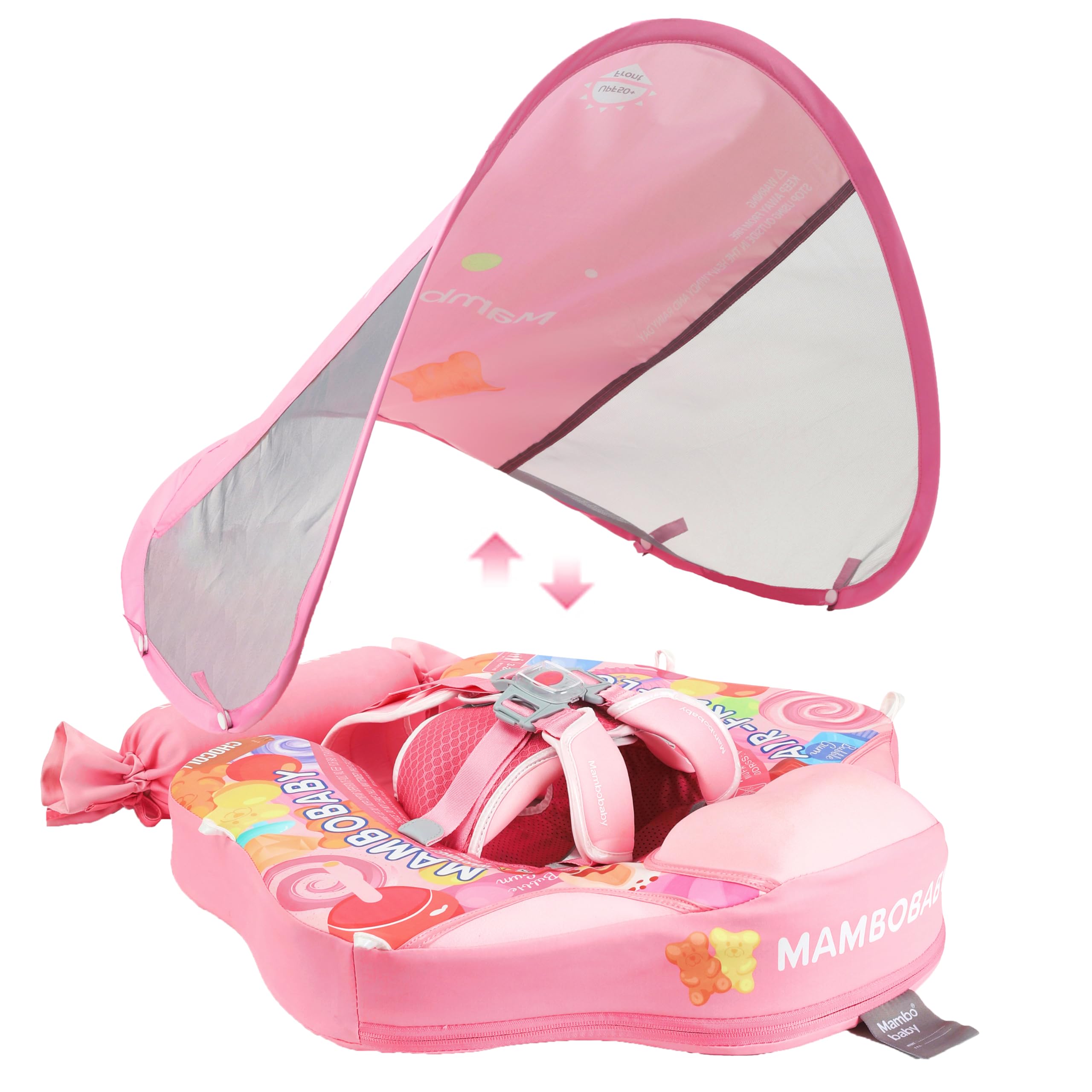 Newest Mambobaby Baby Swim Float with Canopy Non-Inflatable Infant Pool Swim Float Add Tail Solid Water Floats Smart Swim Trainer for Infant Toddler 3-24 Months