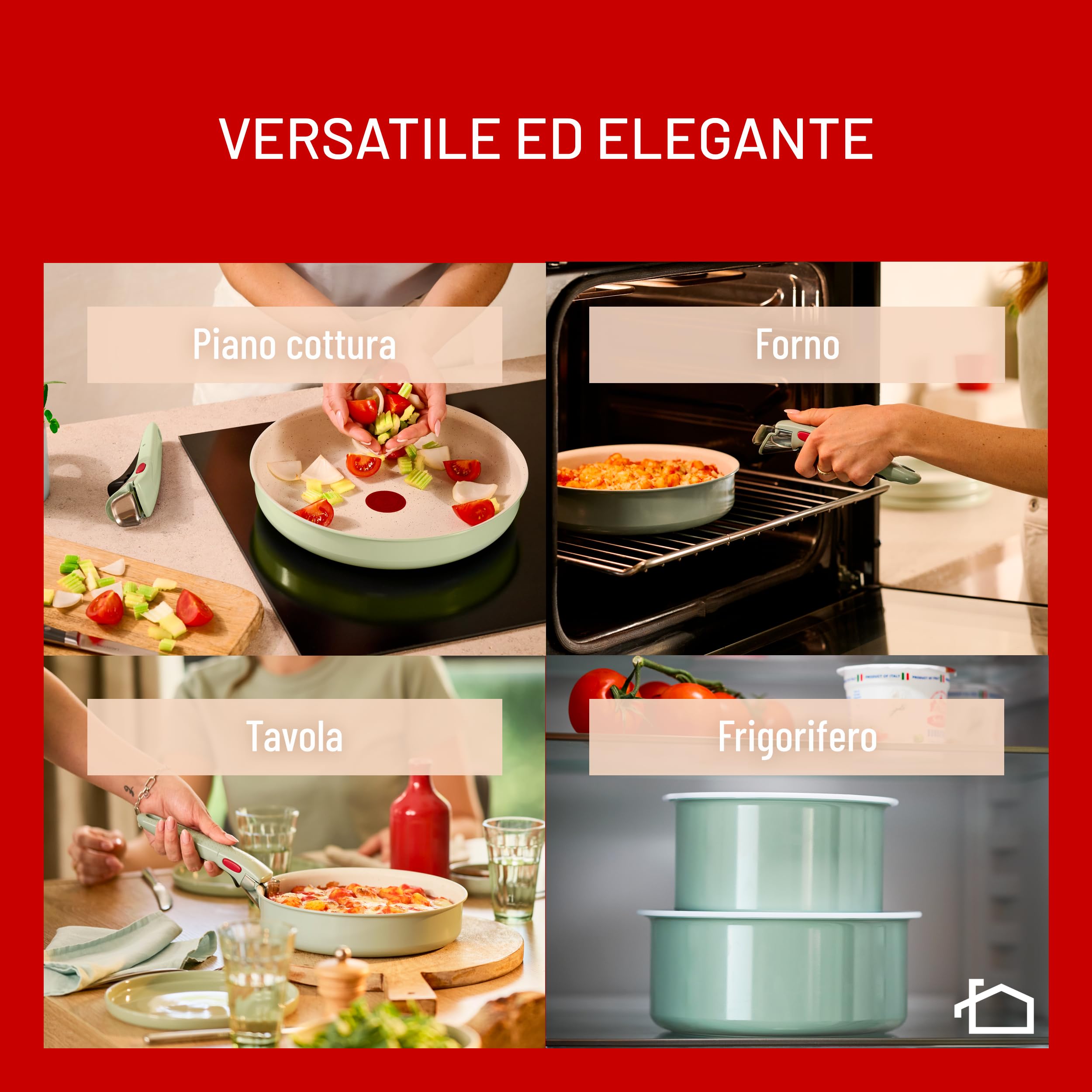 Lagostina Ingenio Pastel, Set di Padelle Antiaderenti 11 Pezzi con Manico Rimovibile, Compatibili con Induzione e Forno, Design Salvaspazio, Colore Salvia