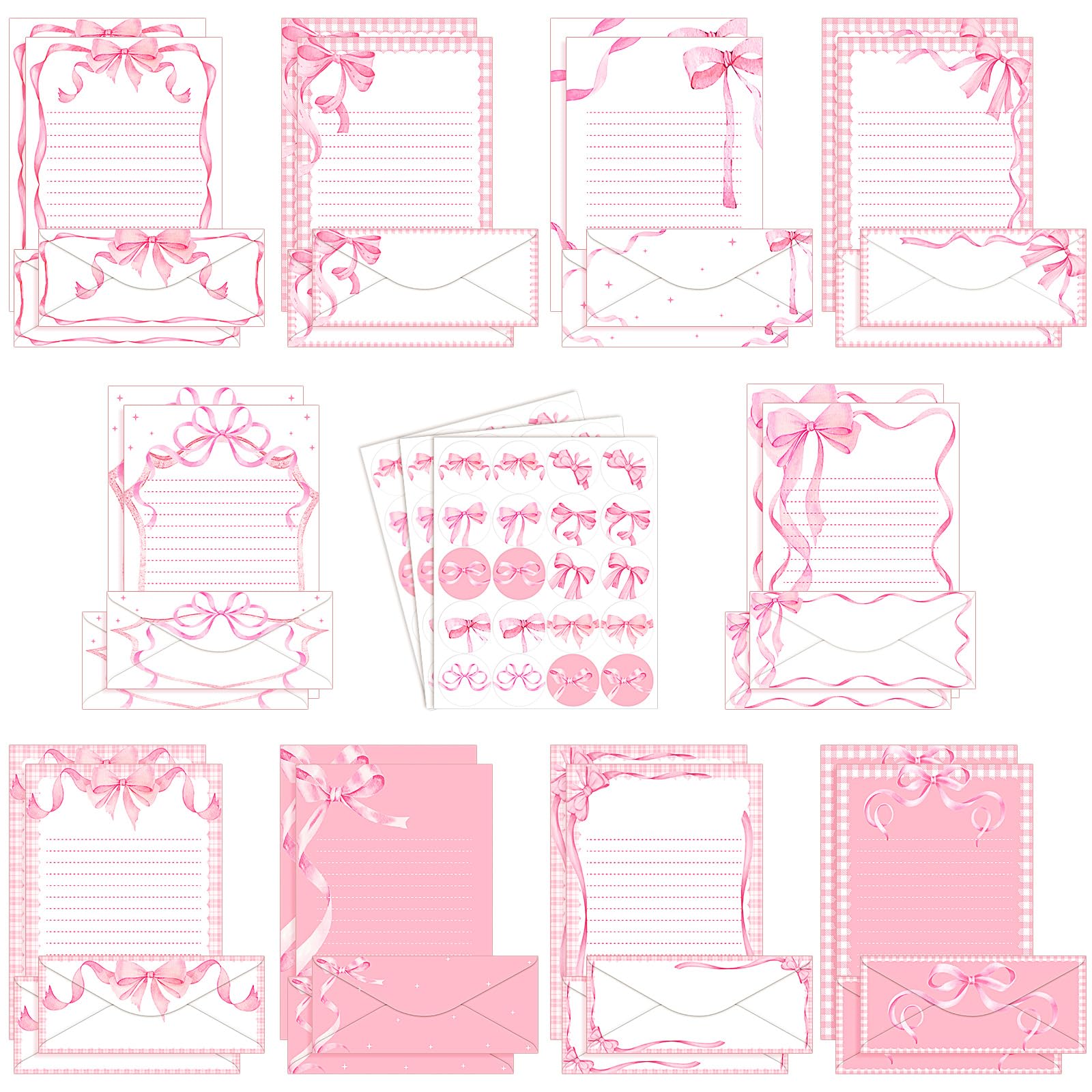 TaoBary 160 Pcs Pink Bow Stationery Paper and Envelopes Set, 8.5 X11''