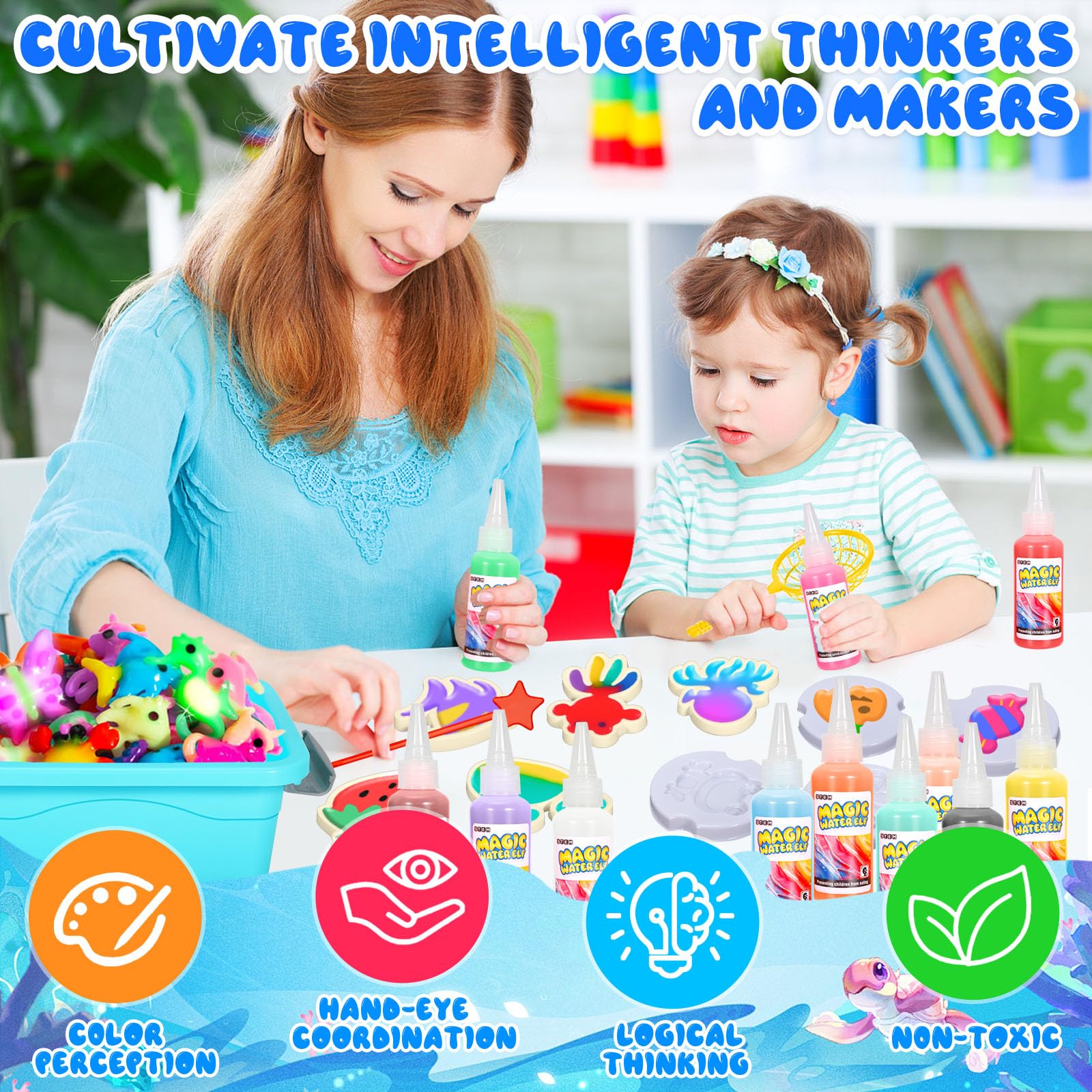 Aqua Gelz Creative Set, Juguete de Gel de Agua Mágico 3D DIY, Juego Magic Gel Kit con 12 Colores y 12 Moldes, Regalo de Juguete Creativo para Niños de 3 Años en Adelante, Niños y Niñas