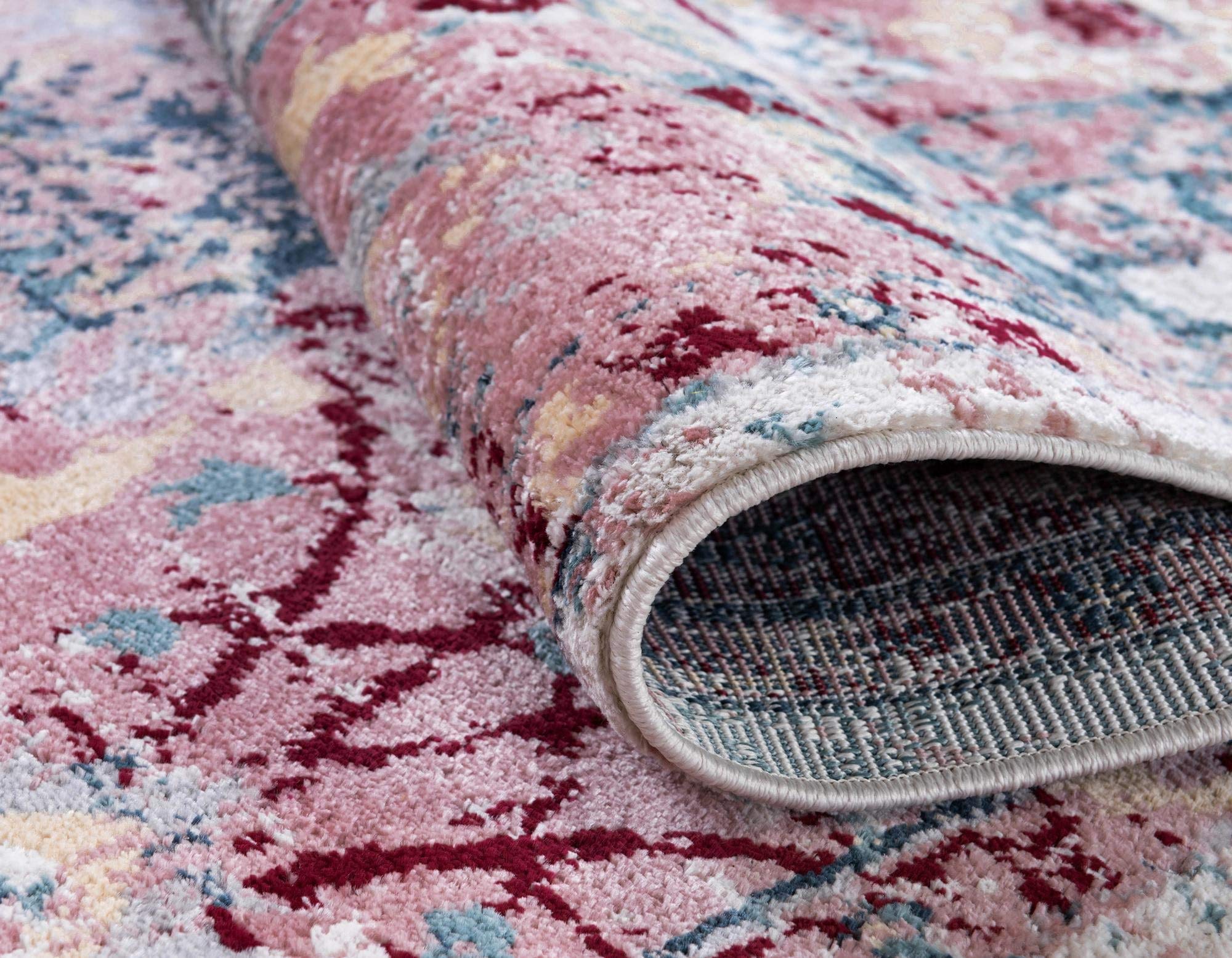 Rugs.com Charleston Collection Rug – 10 Ft Runner Pink Low-Pile Rug Perfect for Hallways, Entryways