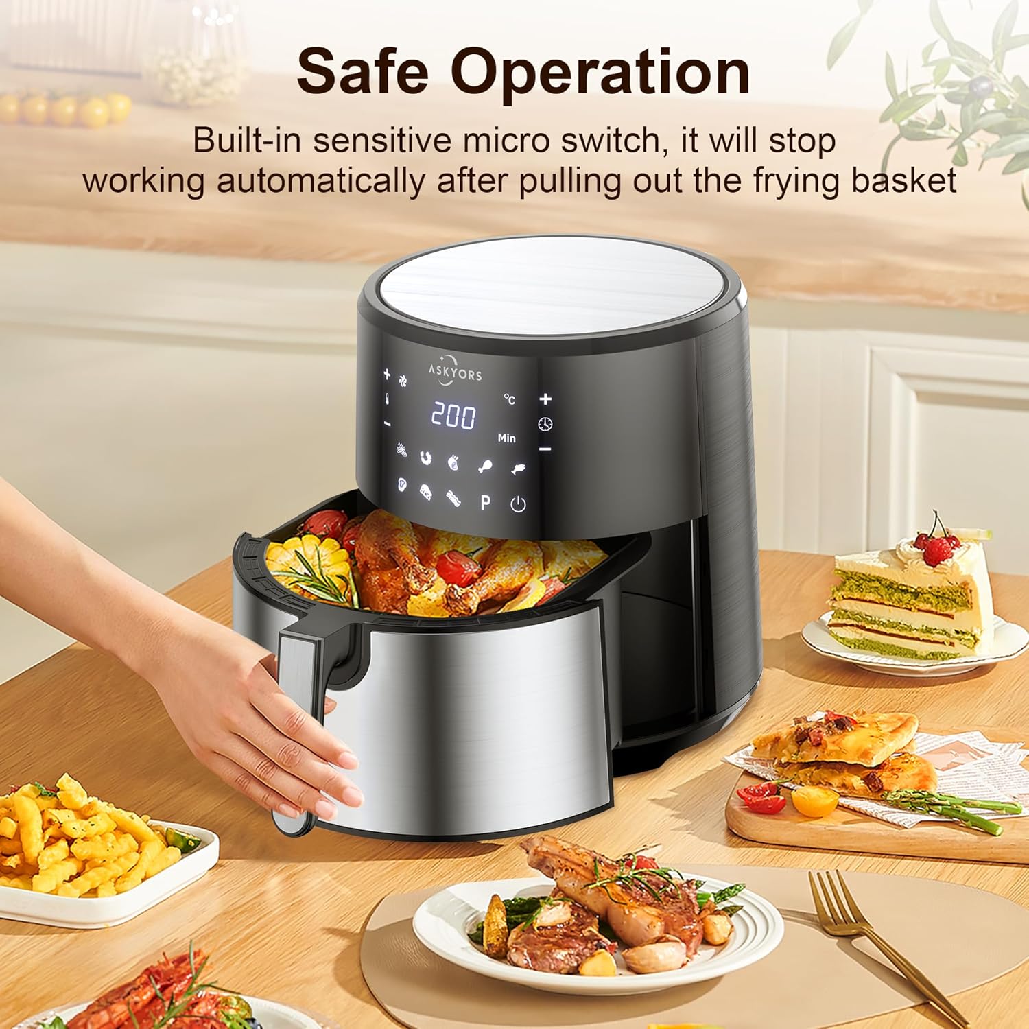 Friggitrice ad Aria 8 Litri, Askyors Air Fryer XXL con 8 Programmi, 1700W Friggitrice Senza Olio per 6-10 Persone, Friggitrice con Controllo Touch, Temperatura Regolabili da 80 a 200ºC, 32 Ricette Friggitrice ad Aria 8 Litri, Askyors Air Fryer XXL con 8 Programmi, 1700W Friggitrice Senza Olio per 6-10 Persone, Friggitrice con Controllo Touch, Temperatura Regolabili da 80 a 200ºC, 32 Ricette
