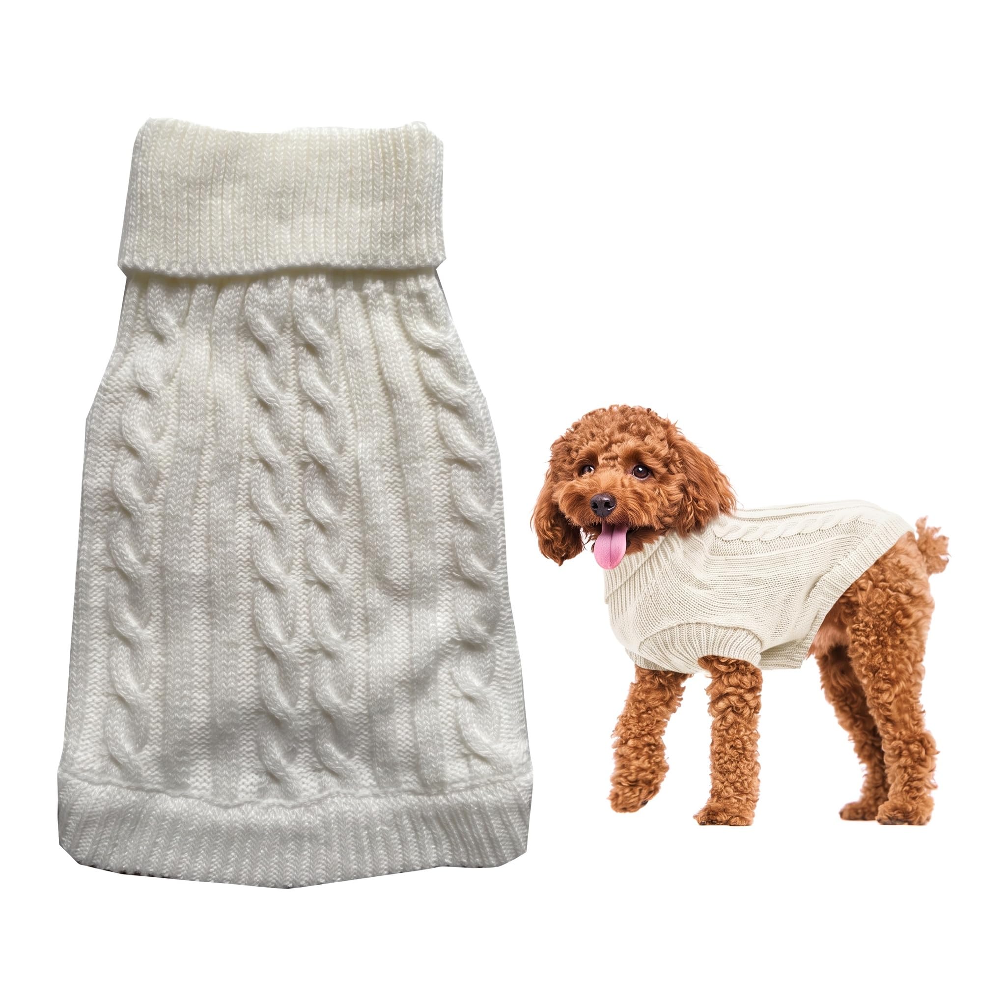 Small Dog Jumper, Warm Puppy Sweater for Winter - Knitted Pullover Soft Turtleneck Clothes Vest for Pet Autumn, Winter Outfit - Welsh Corgi, Yorkshire Terrier, Chihuahua (White, XS)