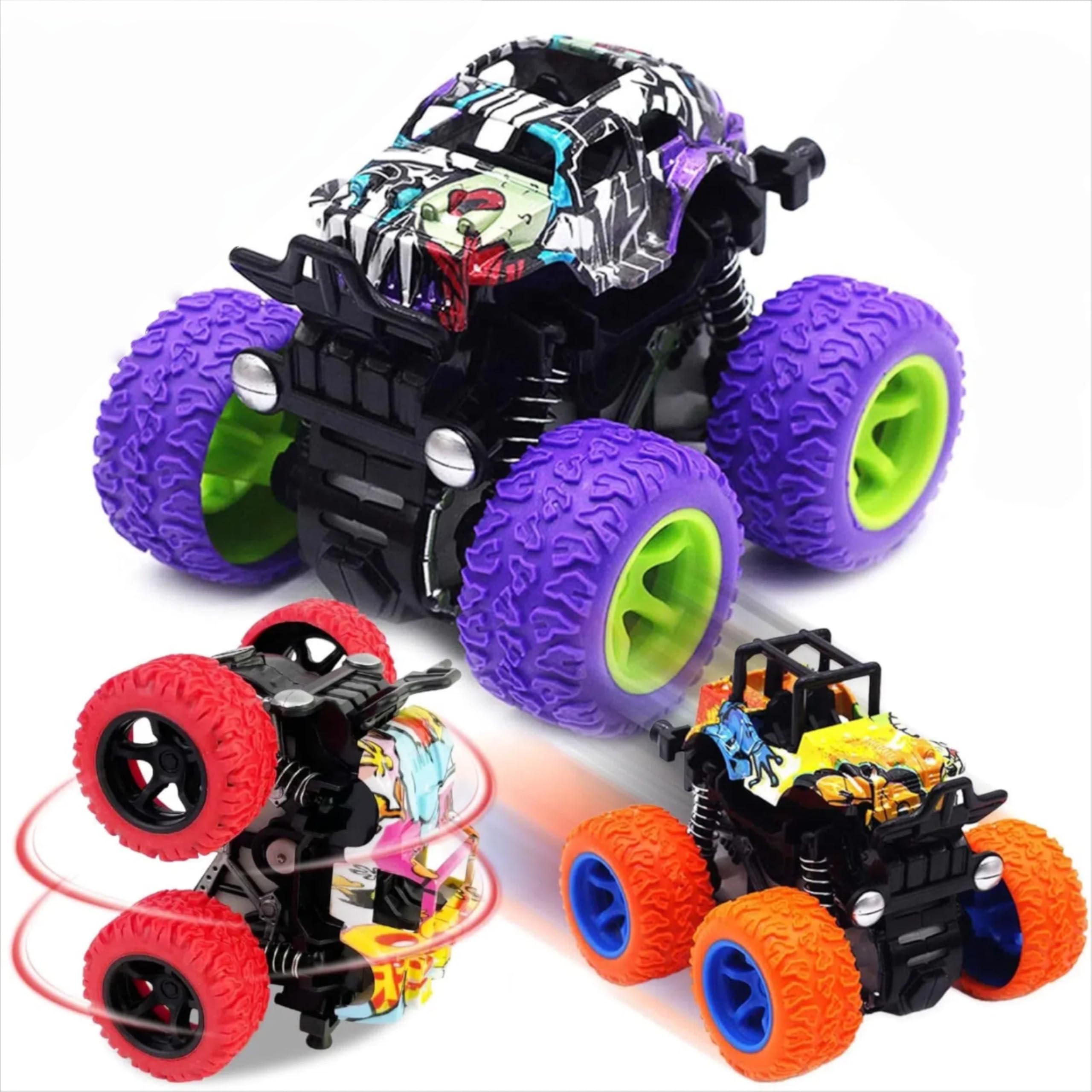 Friction Powered Monster Trucks Toys for Boys, Push and Go Car Vehicles Truck Jam Playset, Inertia Vehicle Cars Kids Toys, Christmas Birthday Gift for Boy Kid Age 3+(3Pack)
