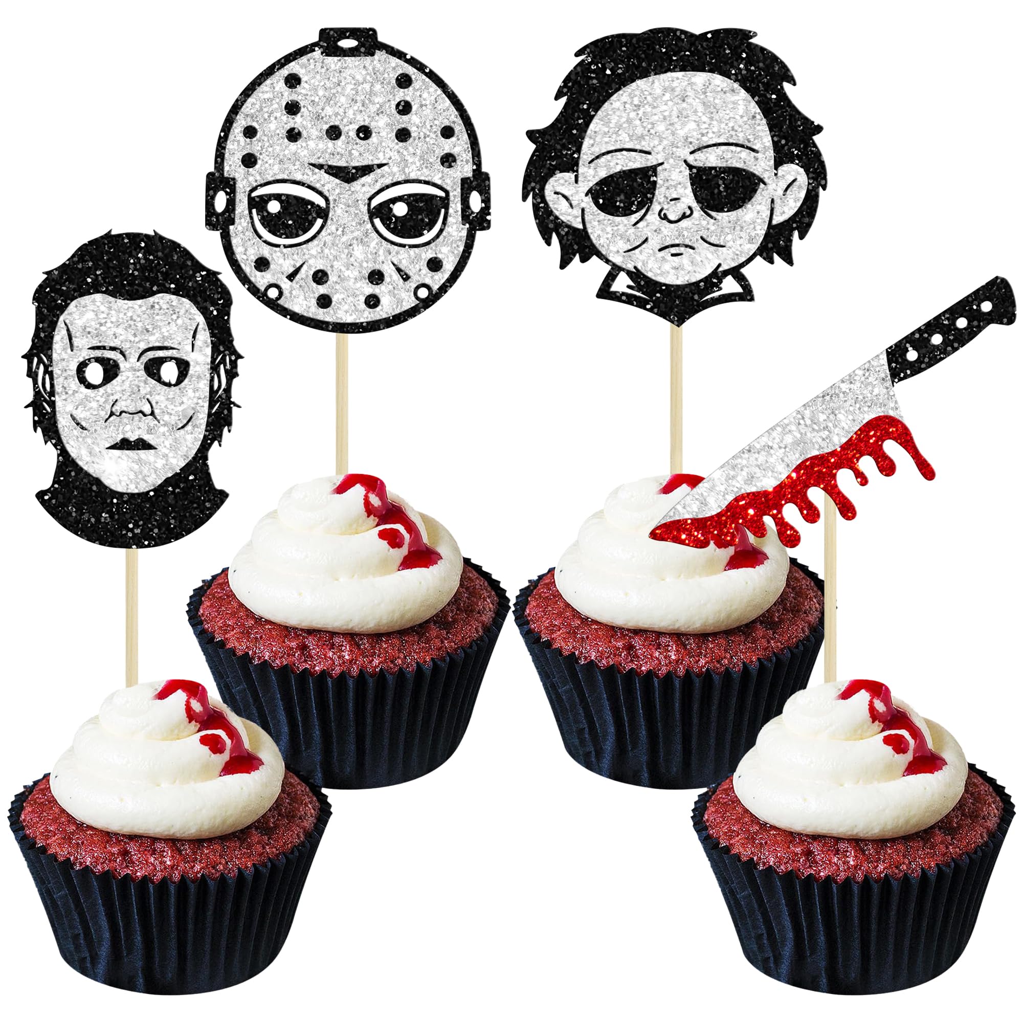 Gyufise 24Pcs Halloween Horror Movie Cupcake Toppers Halloween Party Decorations Horror Classic Movie Characters Cupcake Picks for Halloween Baby Shower Birthday Cake Decorations