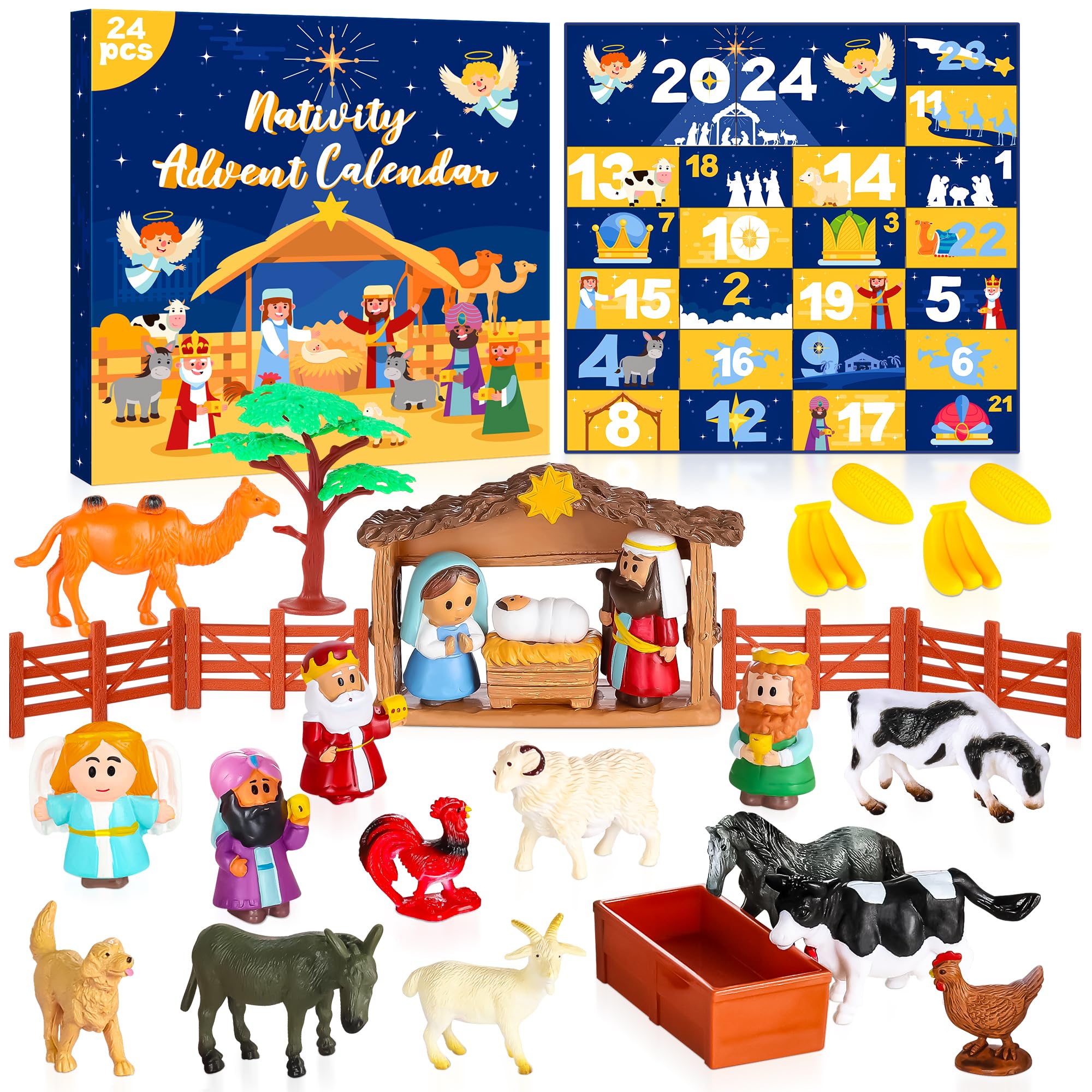 Nativity Advent Calendar 2024, Christmas Advent Calendar Countdown Nativity Set for Kids