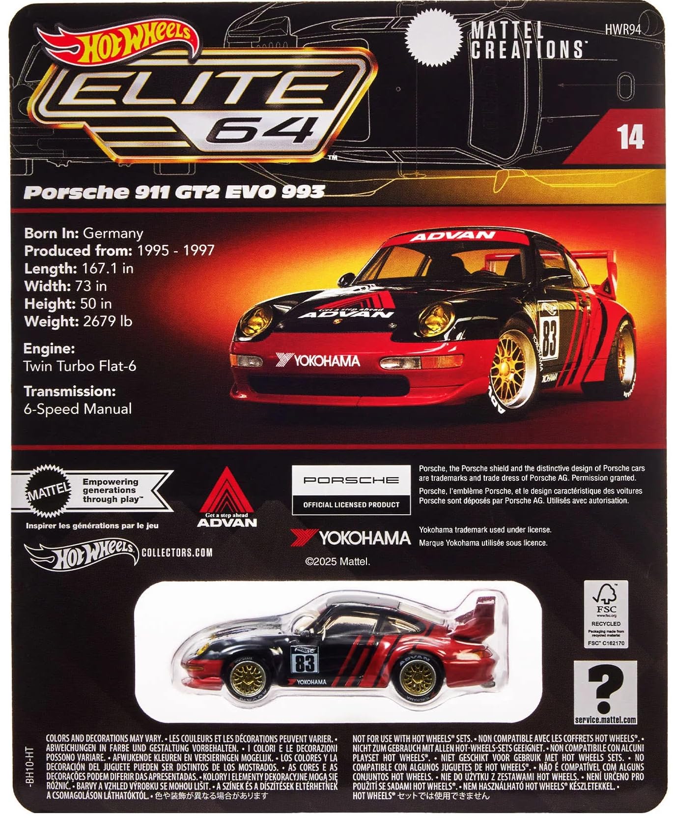 ホットウィール RLC エリート 64 ポルシェ 911 GT2 EVO 993 Hot Wheels Elite 64 Porsche 911 GT2 EVO 993 Collectible Die
