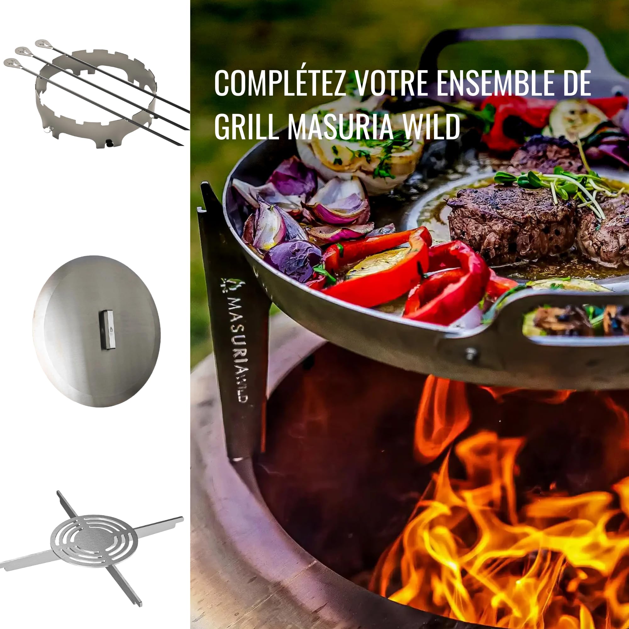Masuria Brasero sans fumée 39cm Alpha 400 - Brasero extérieur Portable pour Camping, terrasse et Jardin en Acier INOX et corten - Fabriqué en UE - Jusqu’à 95% de fumée en Moins - Pieds réglables